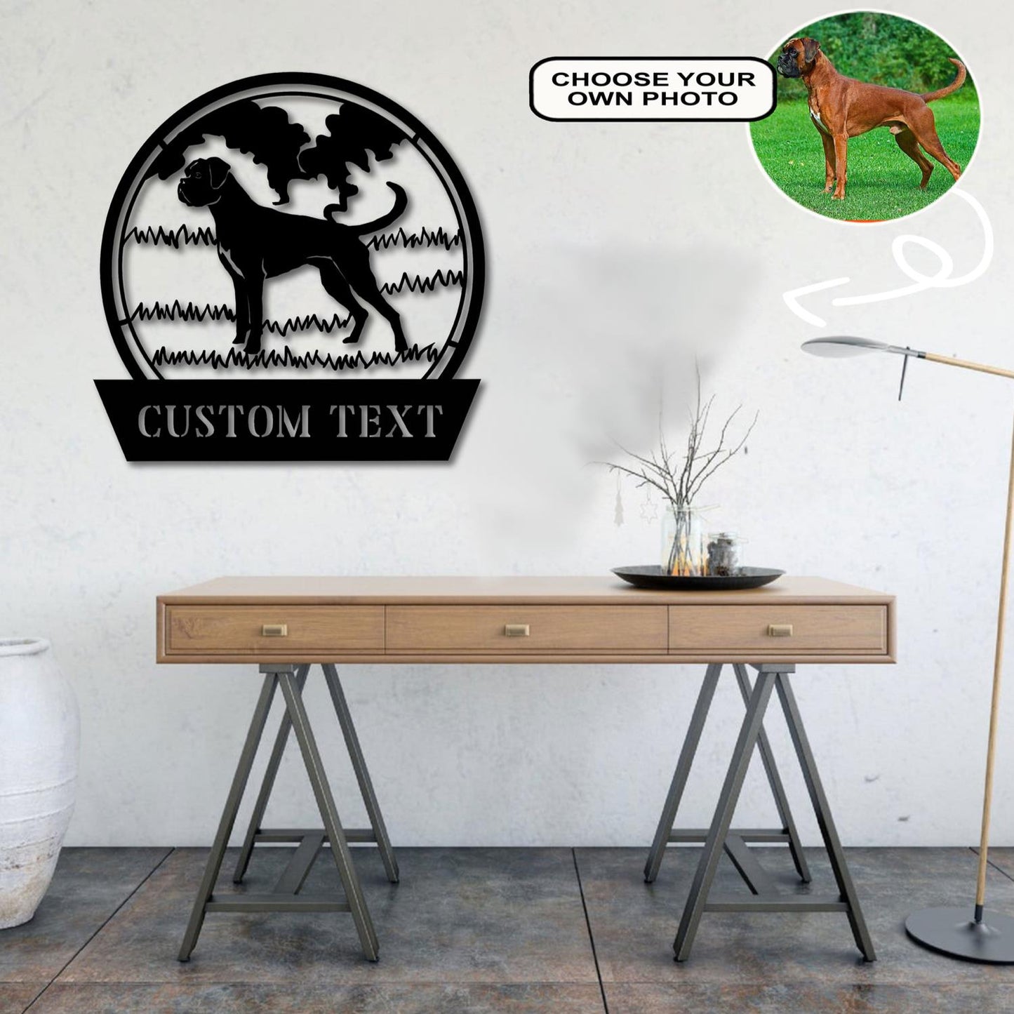 Personalized Boxer Dog Metal Sign Led Lights Custom Name Photo