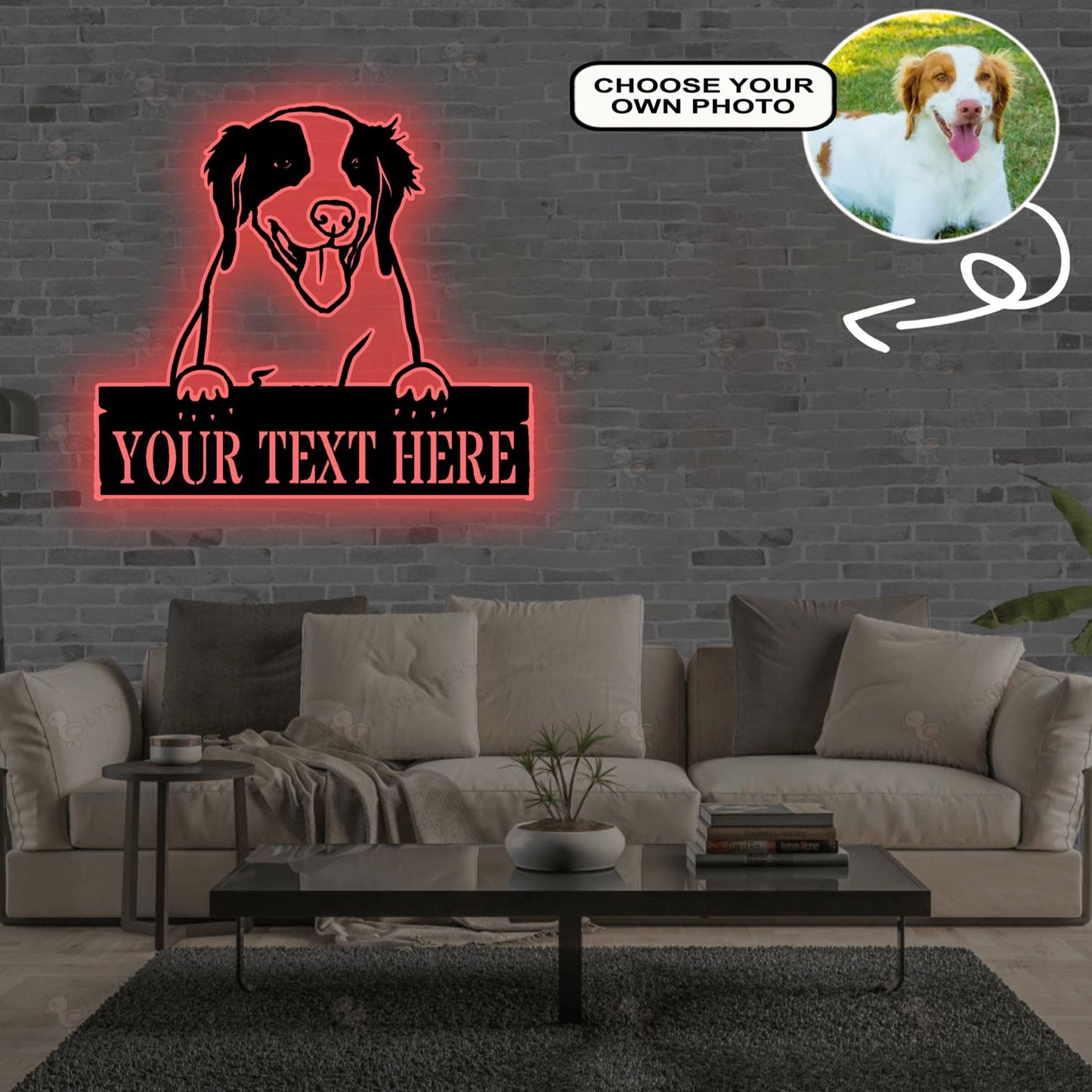 Personalized Brittany Dog Metal Sign Led Lights Custom Name Photo