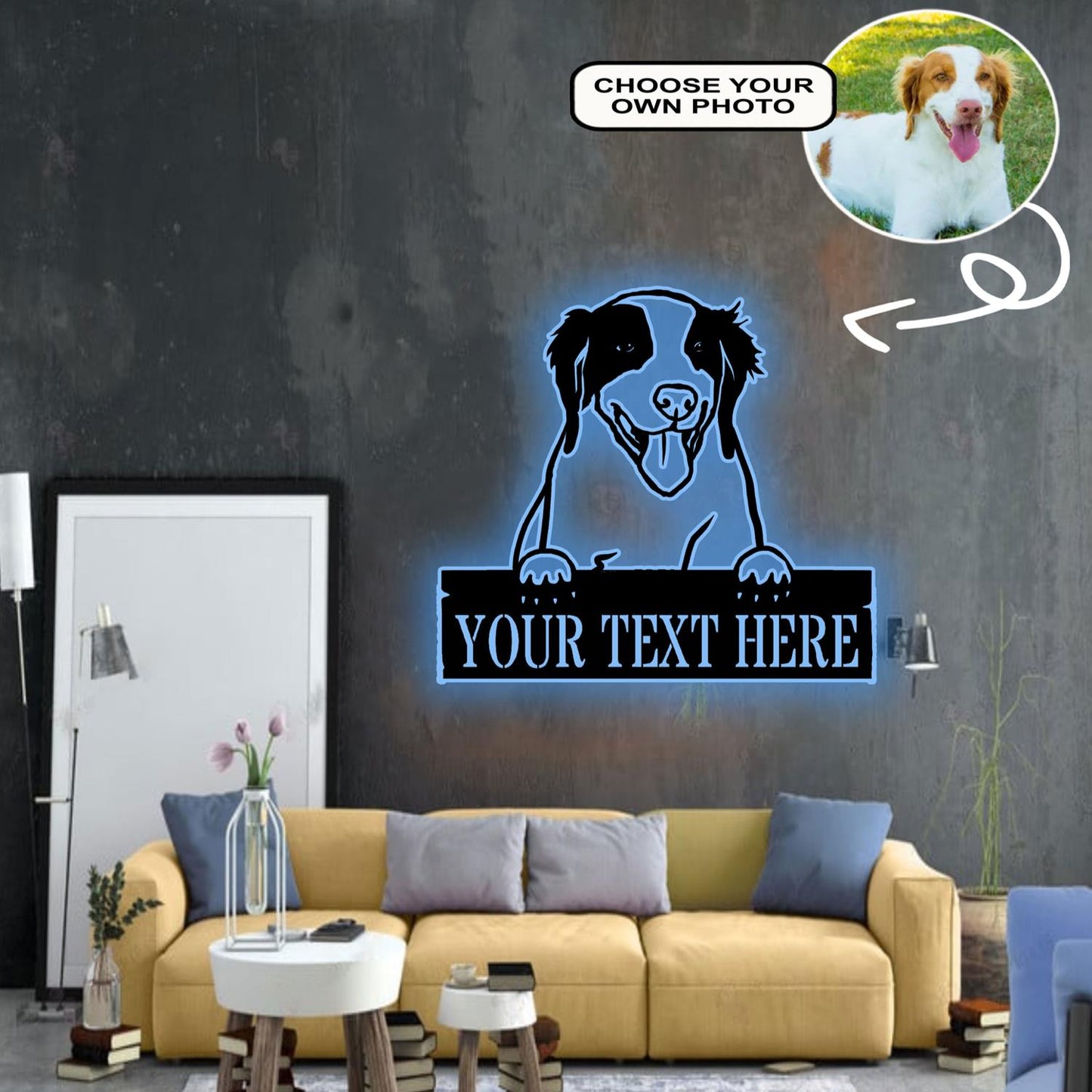 Personalized Brittany Dog Metal Sign Led Lights Custom Name Photo