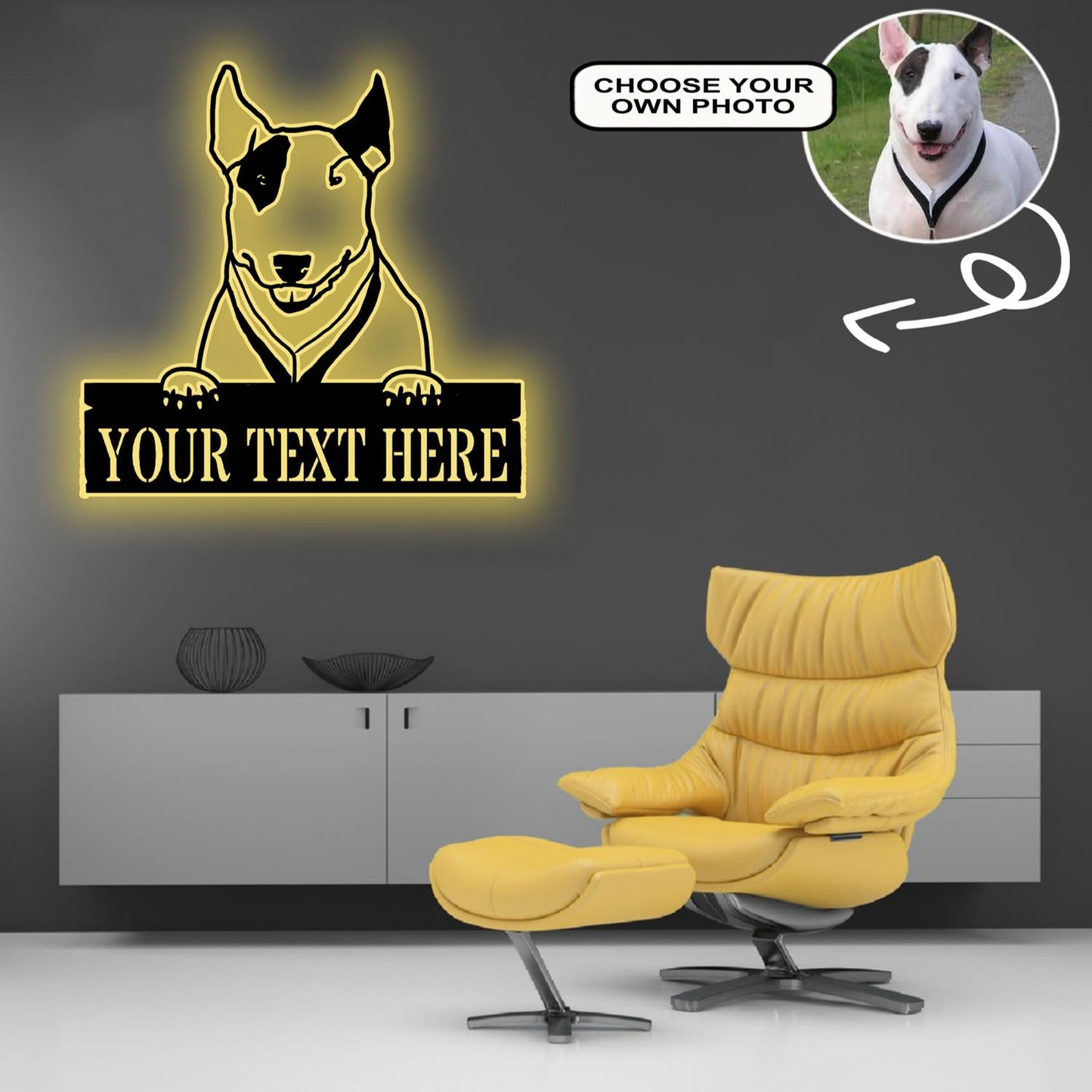 Personalized Bull terrier Dog Metal Sign Led Lights Custom Name Photo