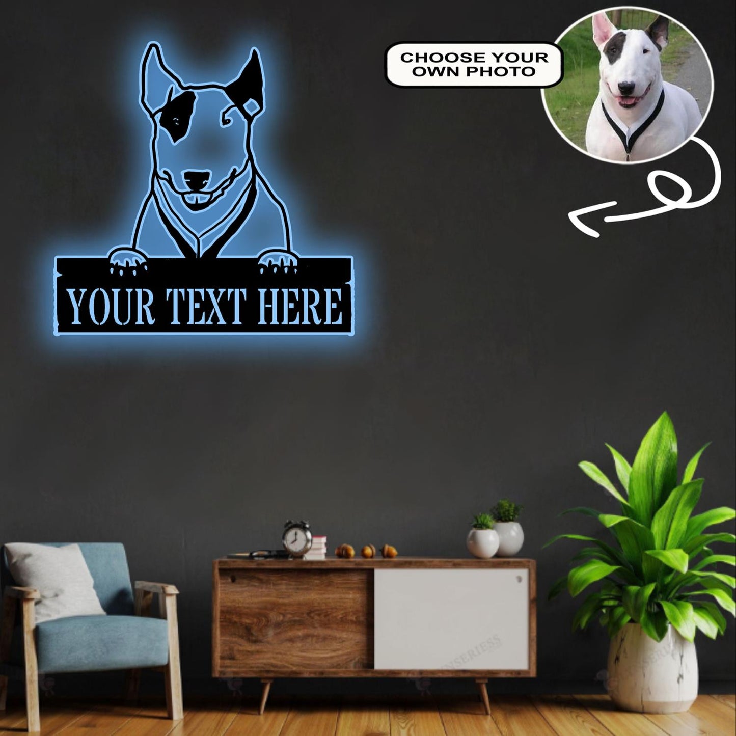 Personalized Bull terrier Dog Metal Sign Led Lights Custom Name Photo