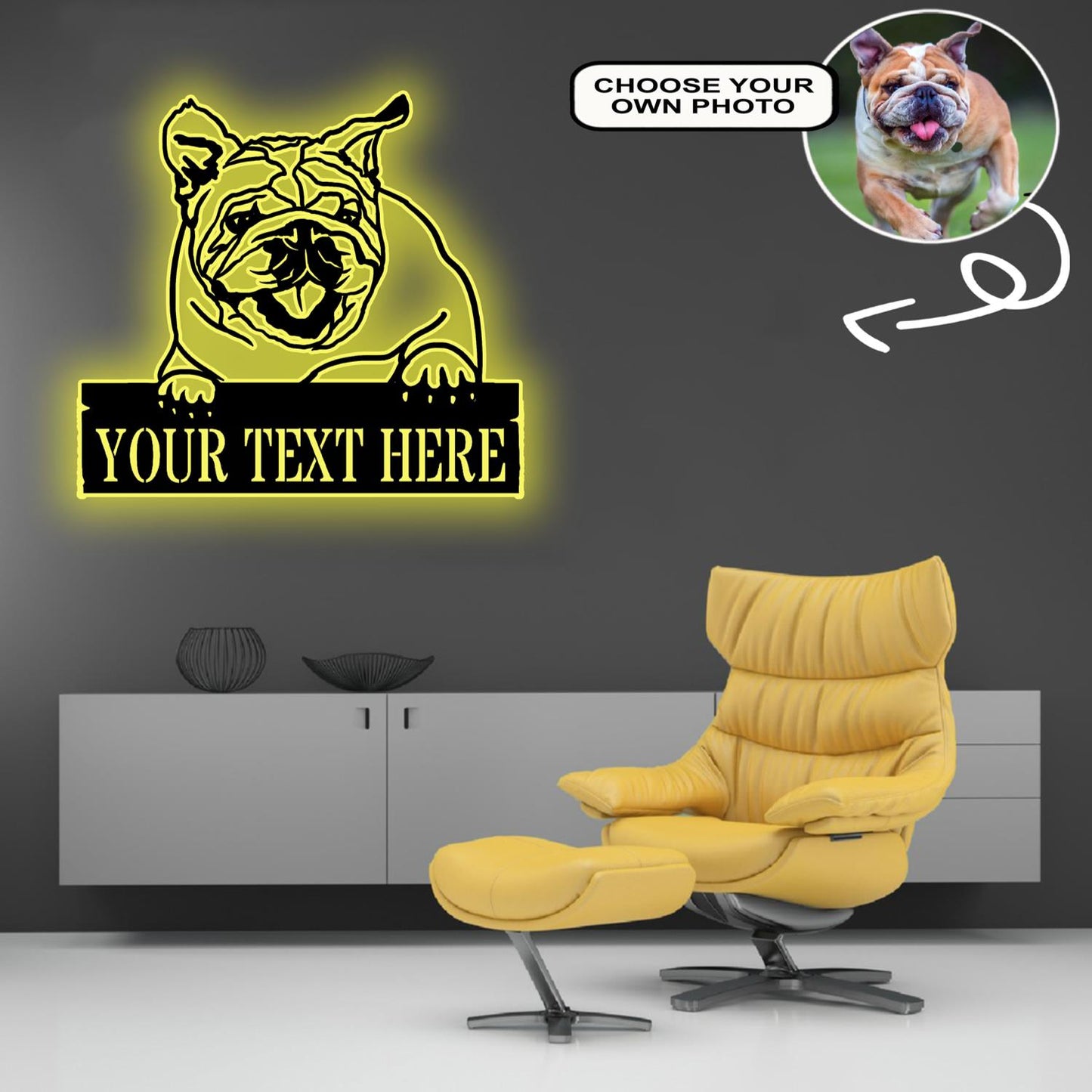 Personalized Bulldog Dog Metal Sign Led Lights Custom Name Photo
