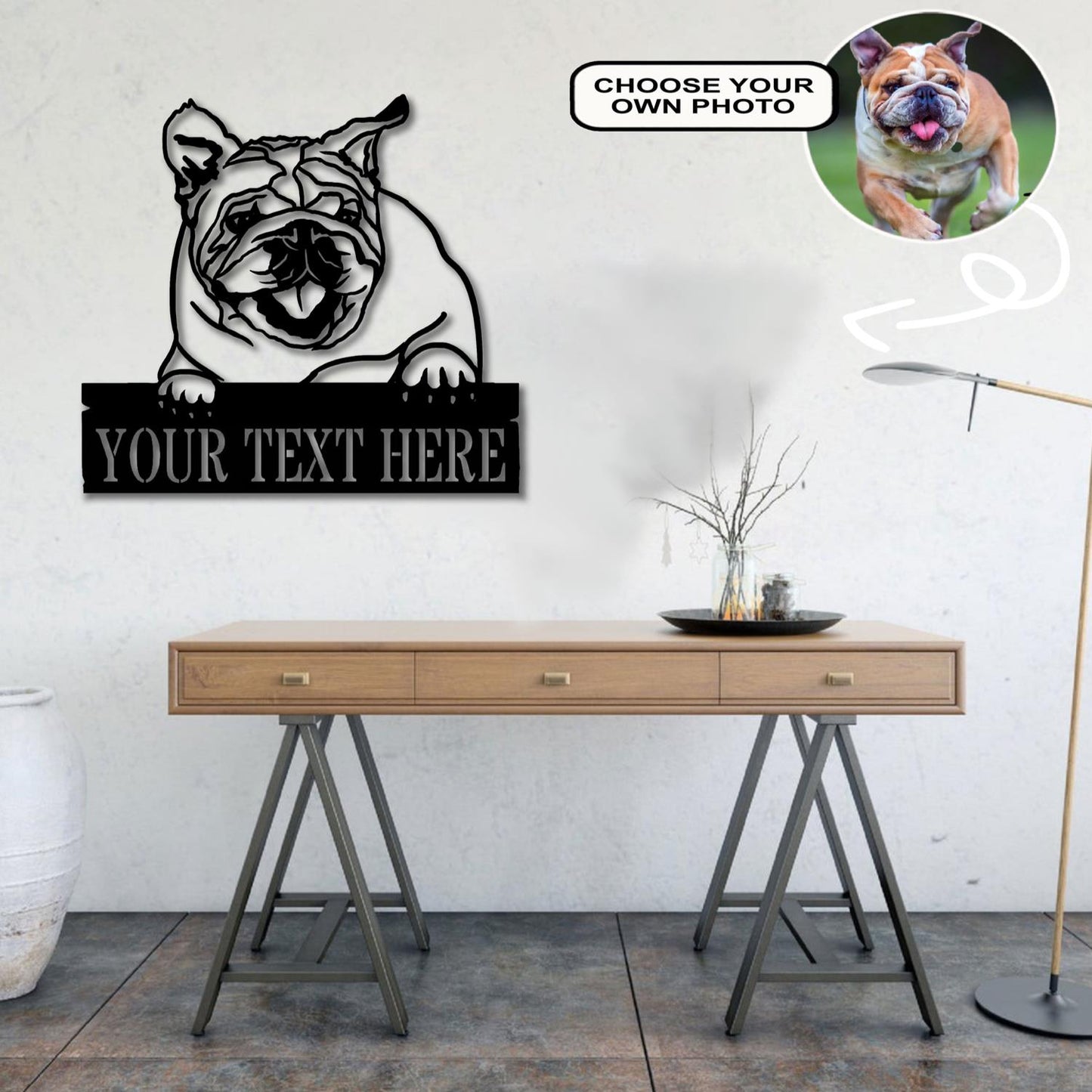 Personalized Bulldog Dog Metal Sign Led Lights Custom Name Photo
