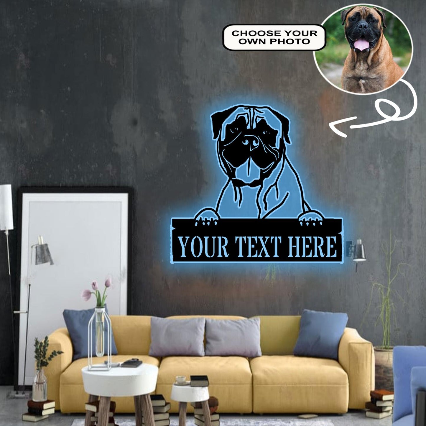 Personalized Bullmastiff Dog Metal Sign Led Lights Custom Name Photo