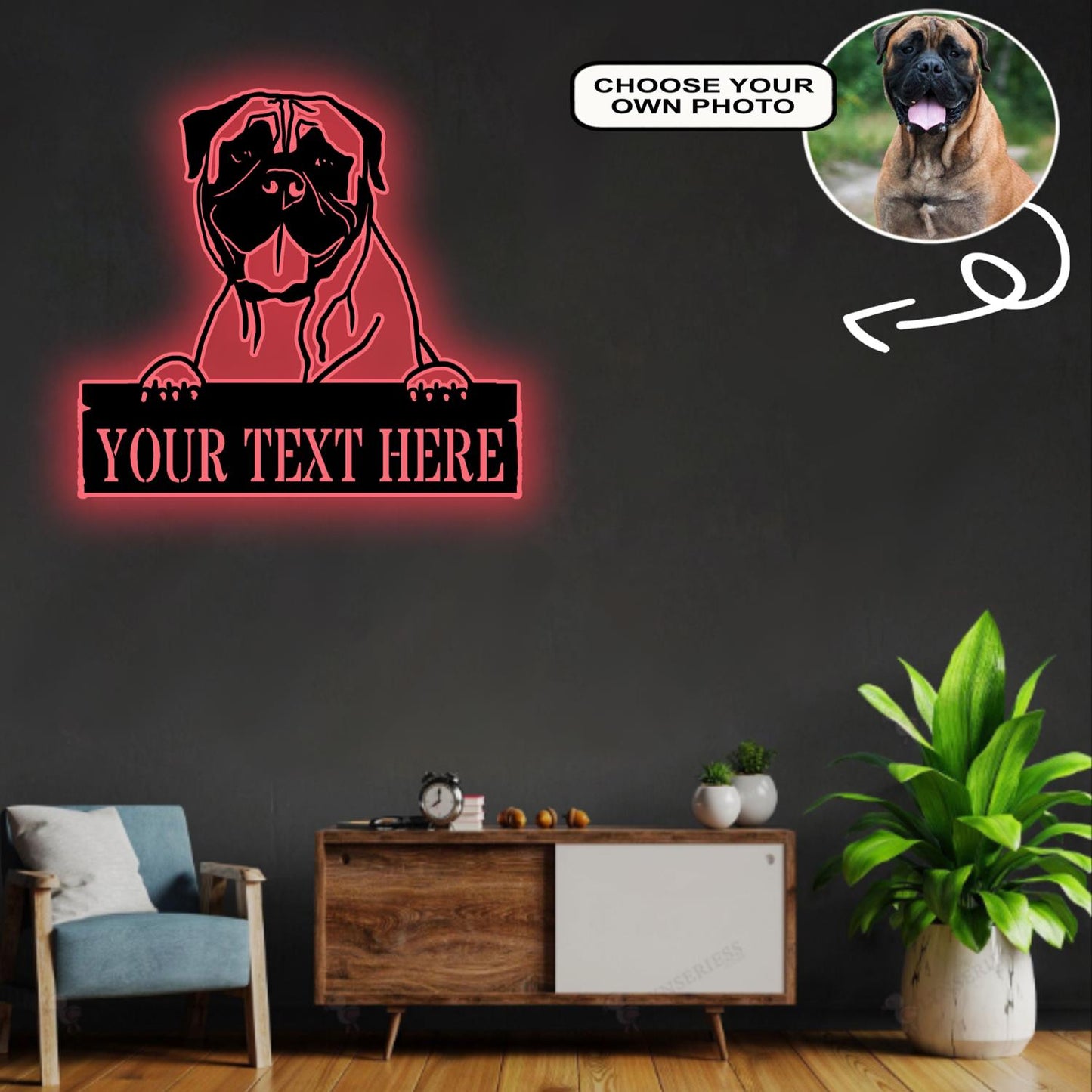 Personalized Bullmastiff Dog Metal Sign Led Lights Custom Name Photo