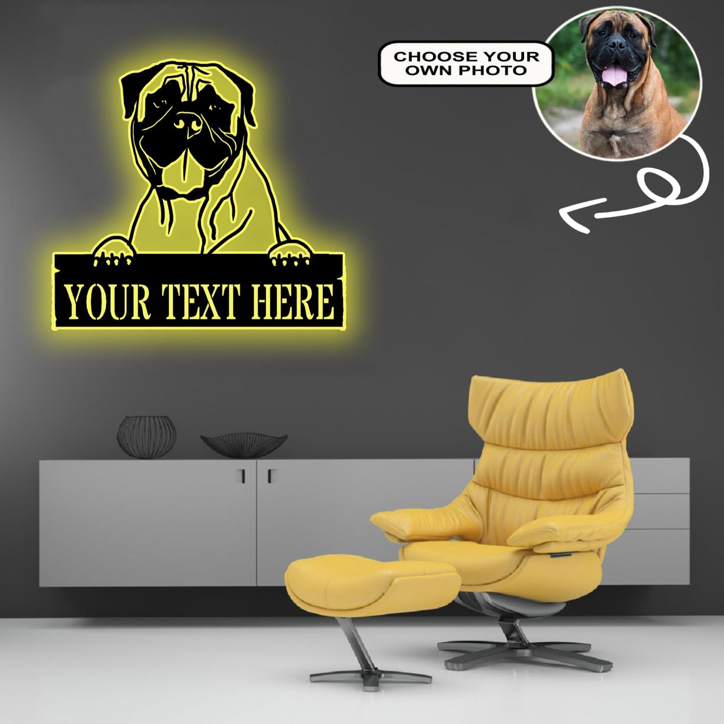 Personalized Bullmastiff Dog Metal Sign Led Lights Custom Name Photo