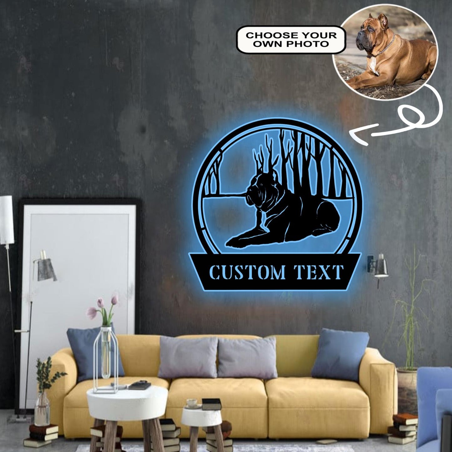 Personalized Cane Corso Dog Metal Sign Led Lights Custom Name Photo