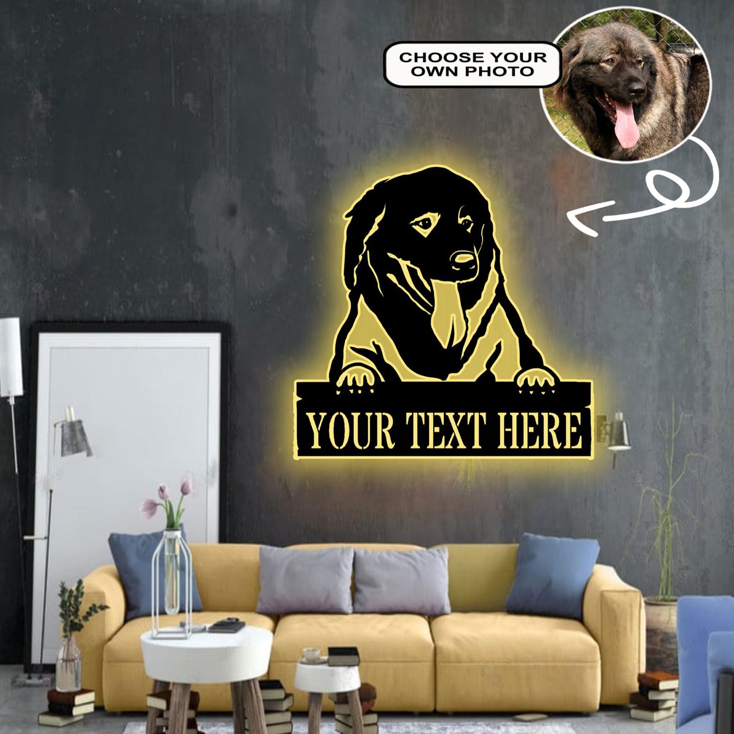 Personalized Caucasian shepherd Dog Metal Sign Led Lights Custom Name Photo