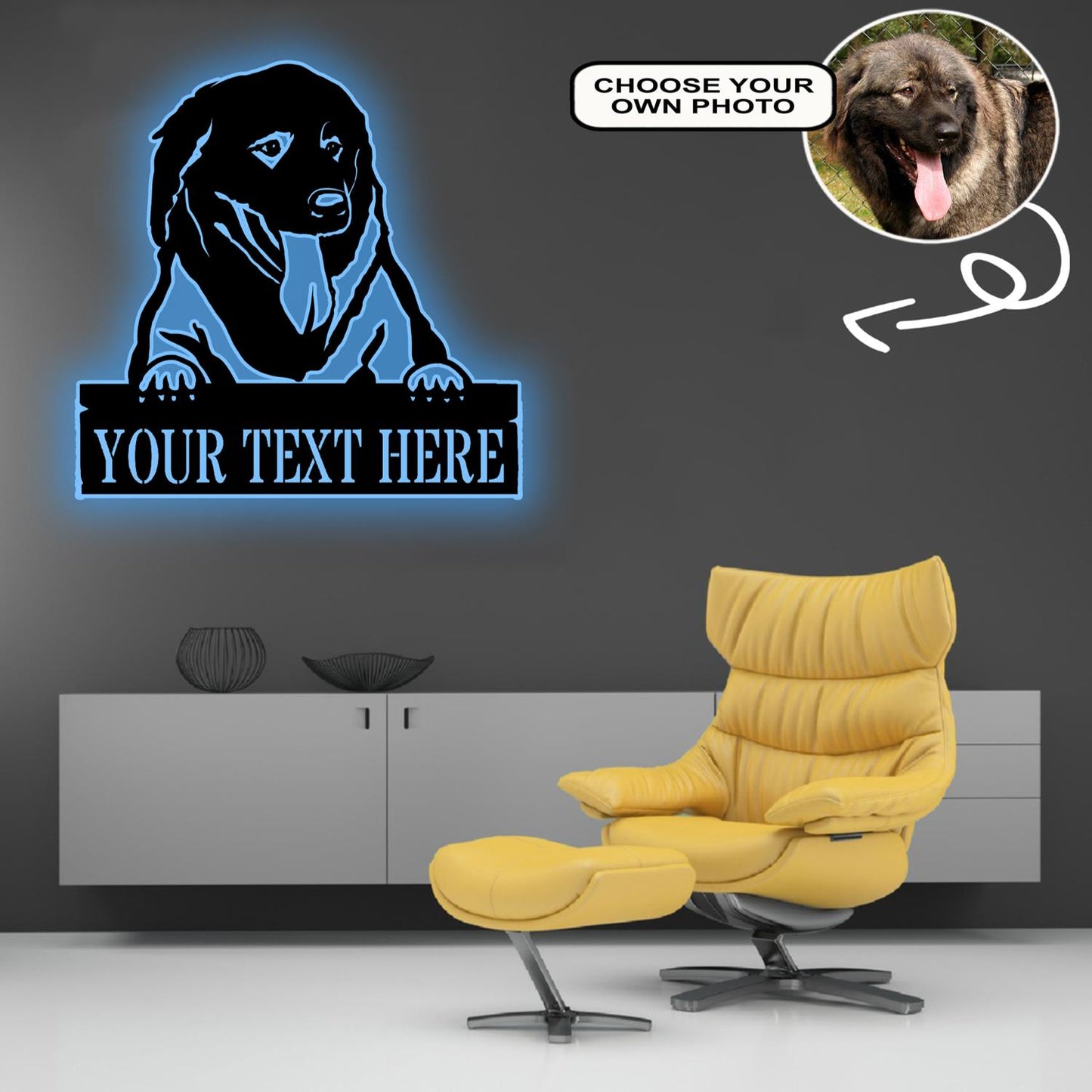 Personalized Caucasian shepherd Dog Metal Sign Led Lights Custom Name Photo
