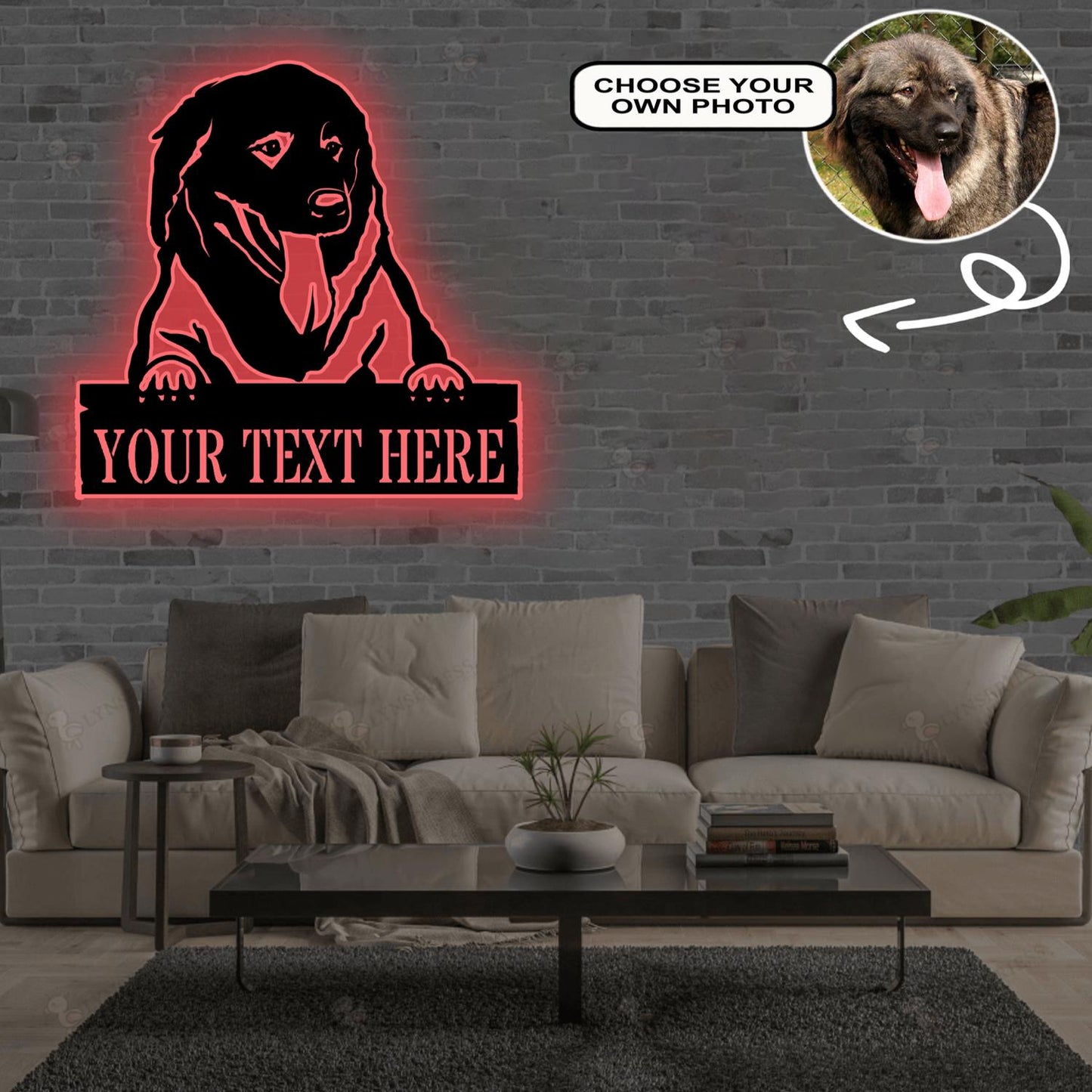 Personalized Caucasian shepherd Dog Metal Sign Led Lights Custom Name Photo