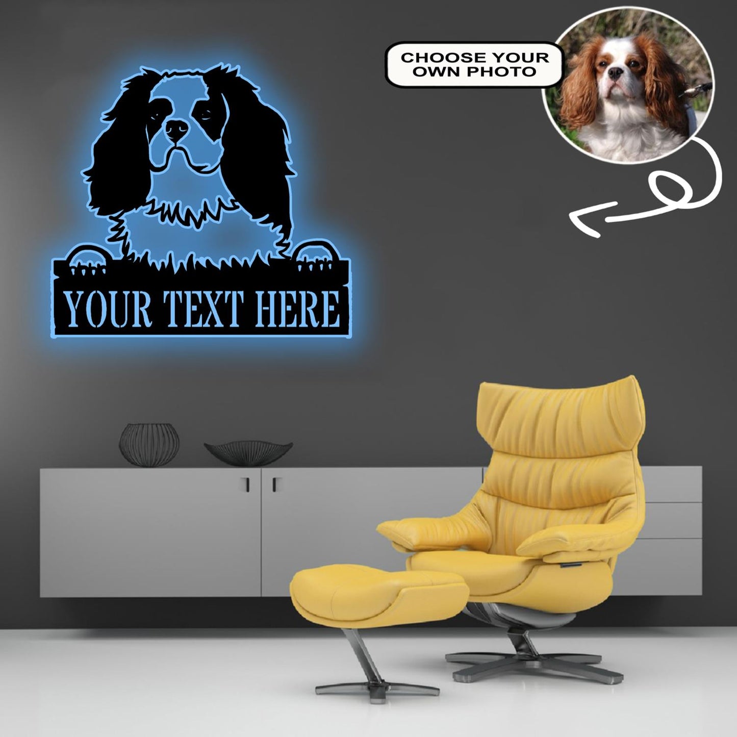 Personalized Cavalier King Charles Spaniel Dog Metal Sign Led Lights Custom Name Photo