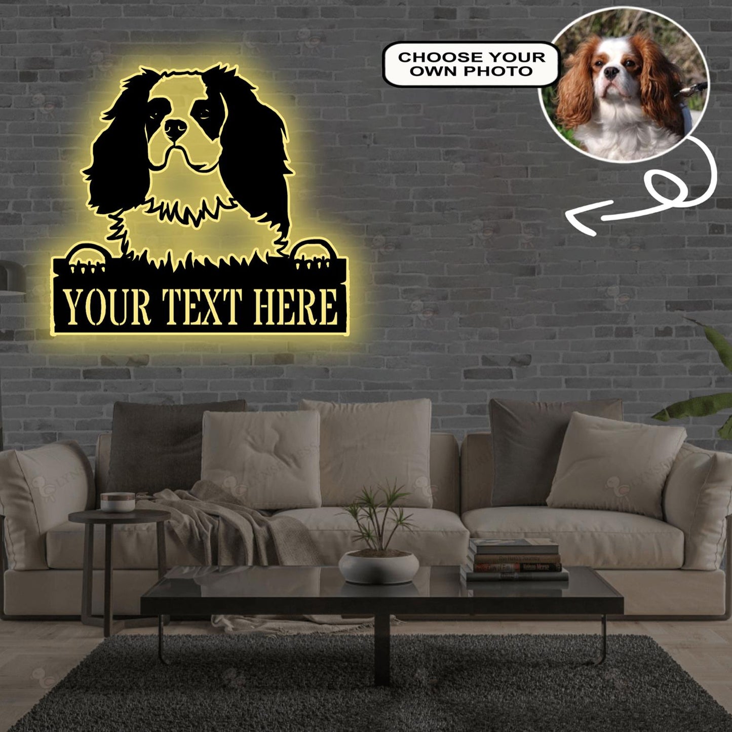 Personalized Cavalier King Charles Spaniel Dog Metal Sign Led Lights Custom Name Photo