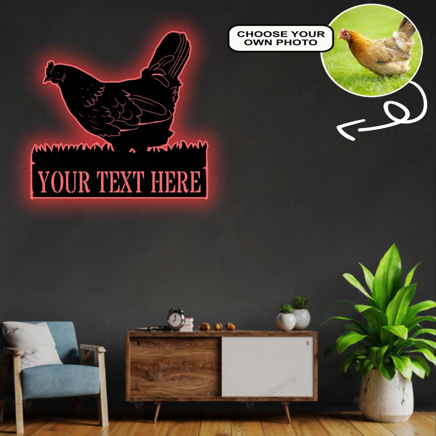 Personalized Chicken Dog Metal Sign Led Lights Custom Name Photo