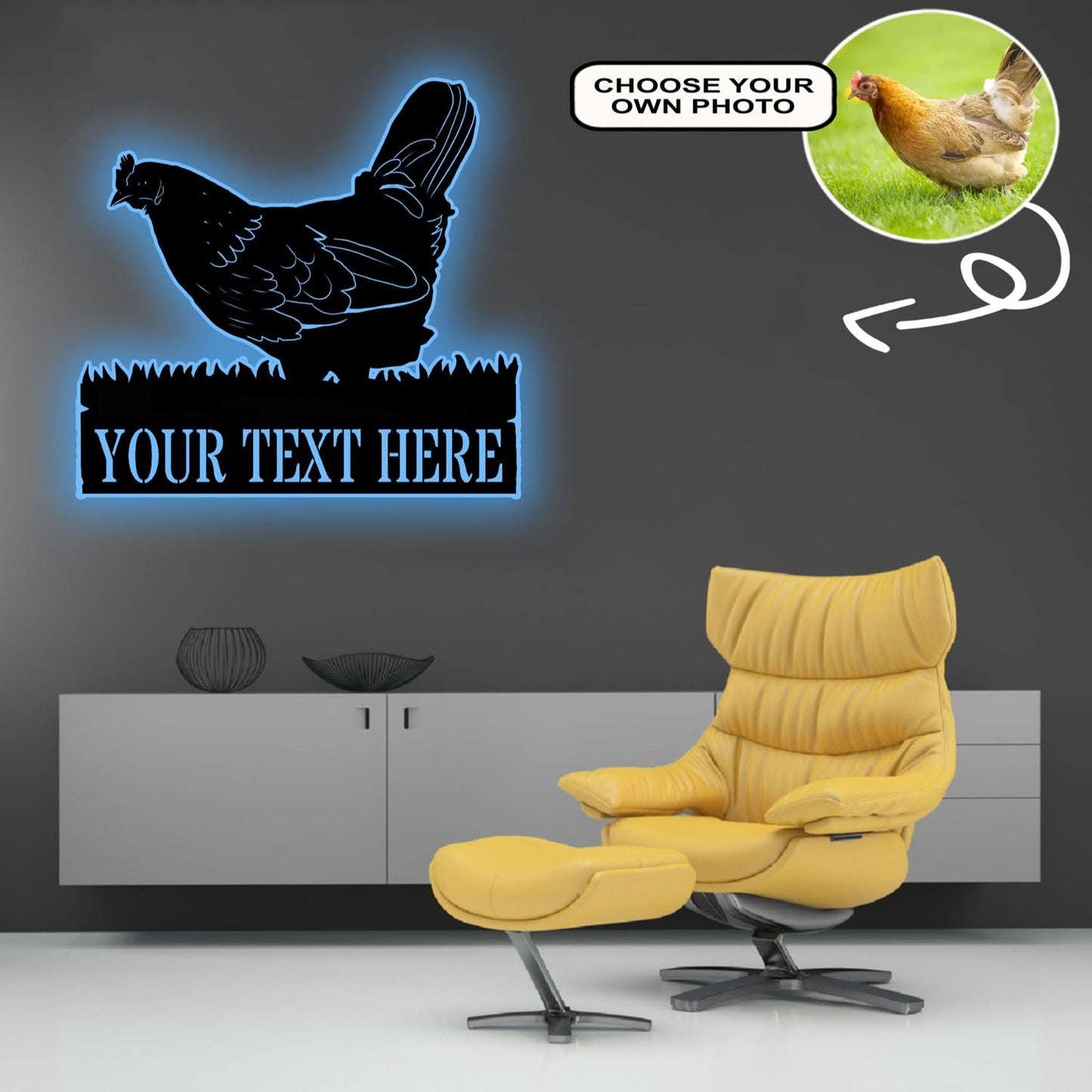 Personalized Chicken Dog Metal Sign Led Lights Custom Name Photo