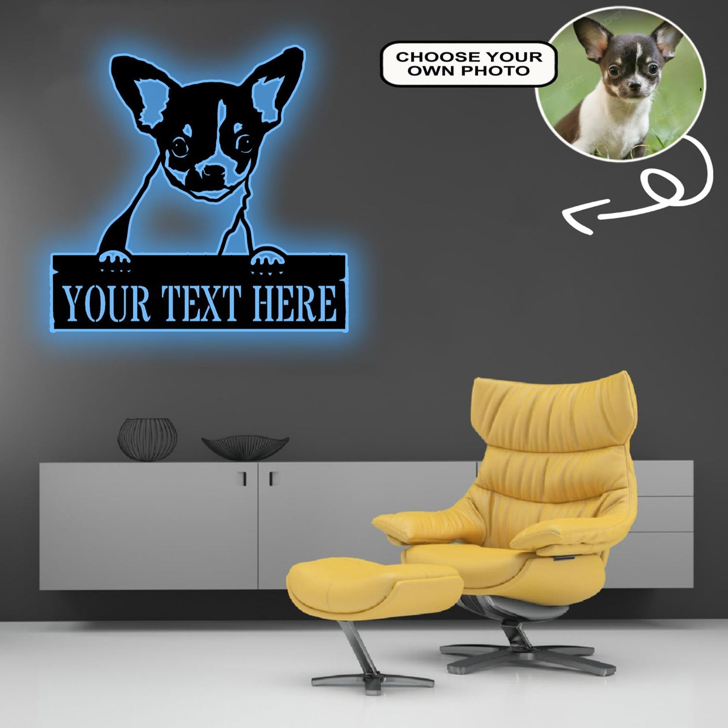 Personalized Chihuahua Dog Metal Sign Led Lights Custom Name Photo