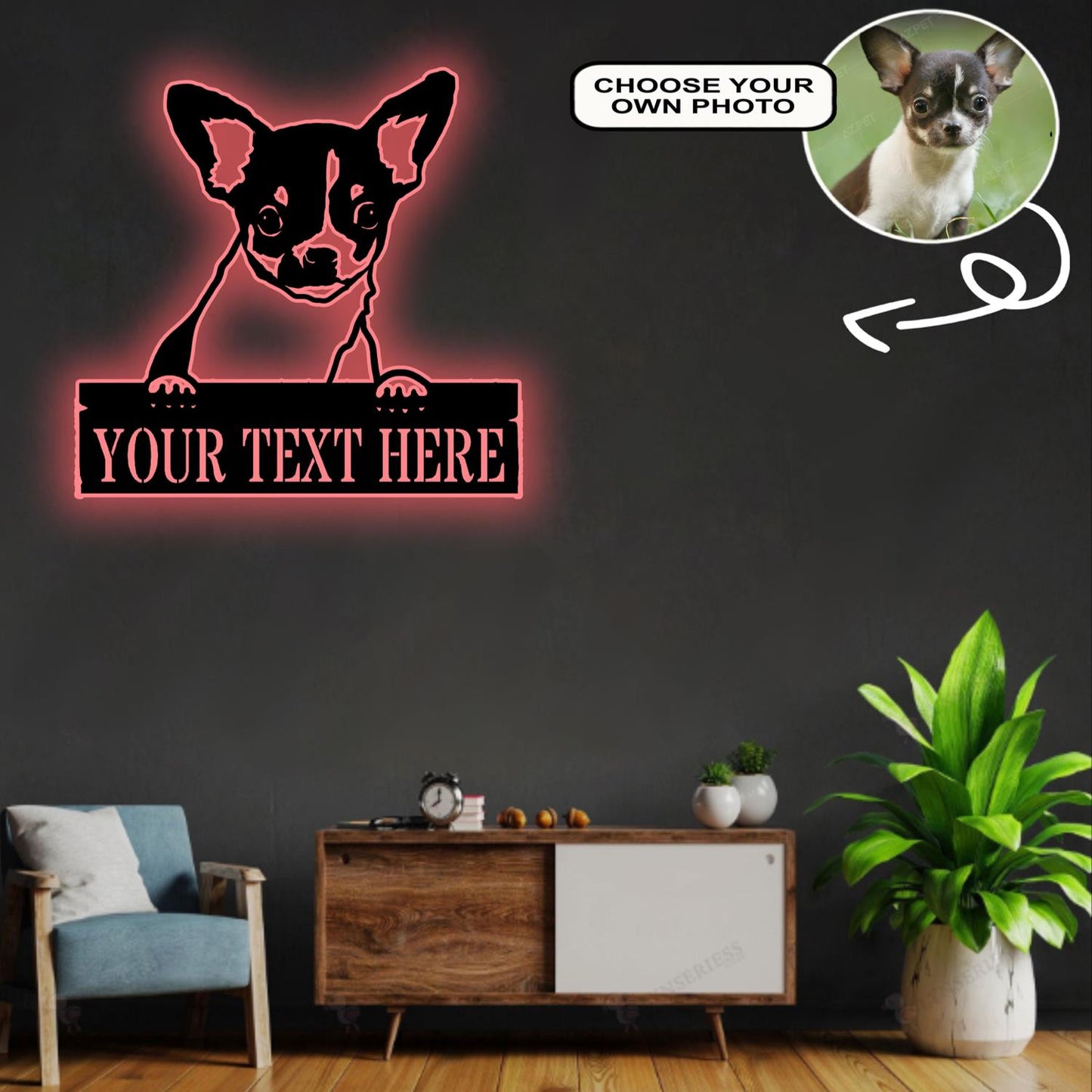 Personalized Chihuahua Dog Metal Sign Led Lights Custom Name Photo
