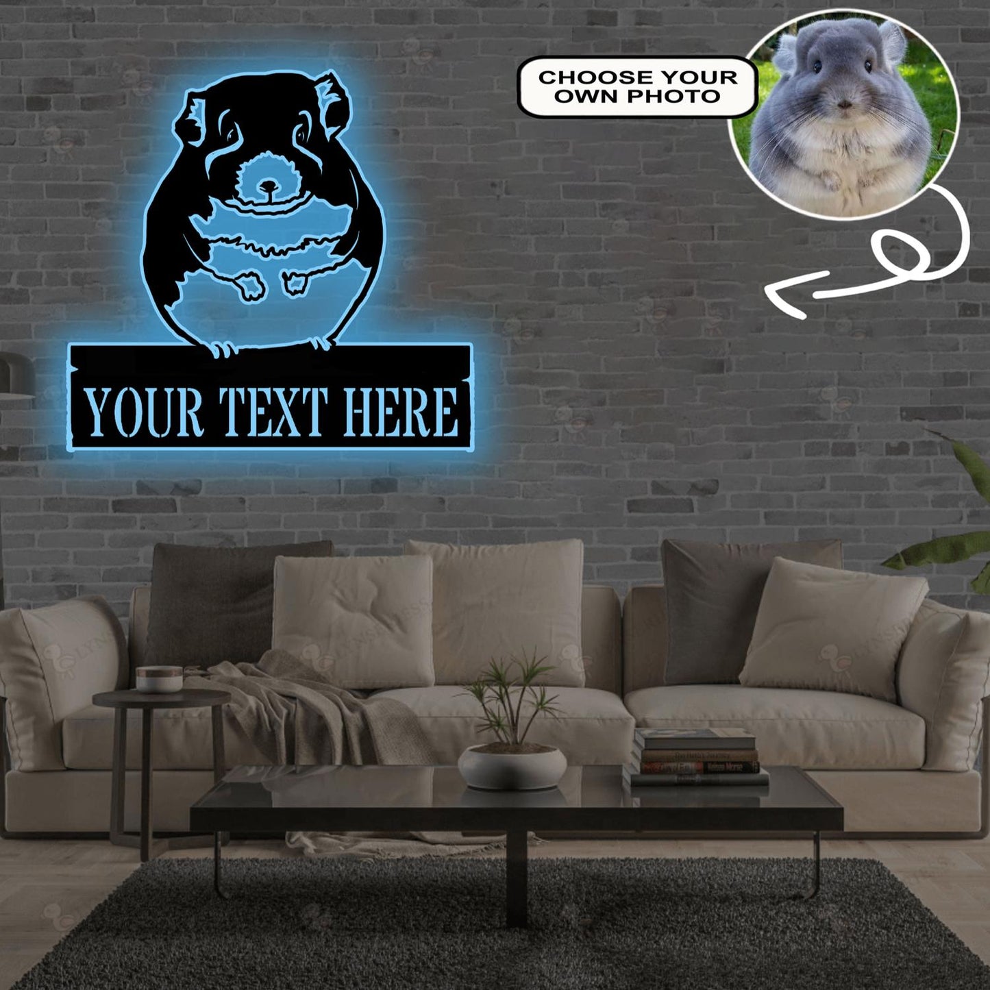 Personalized Chinchilla Dog Metal Sign Led Lights Custom Name Photo