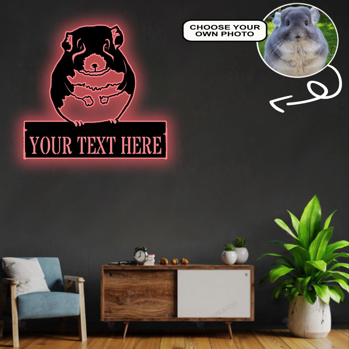 Personalized Chinchilla Dog Metal Sign Led Lights Custom Name Photo