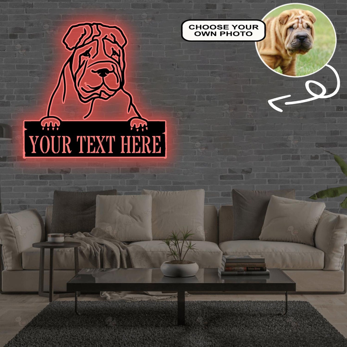 Personalized Chinese shar-pei Dog Metal Sign Led Lights Custom Name Photo