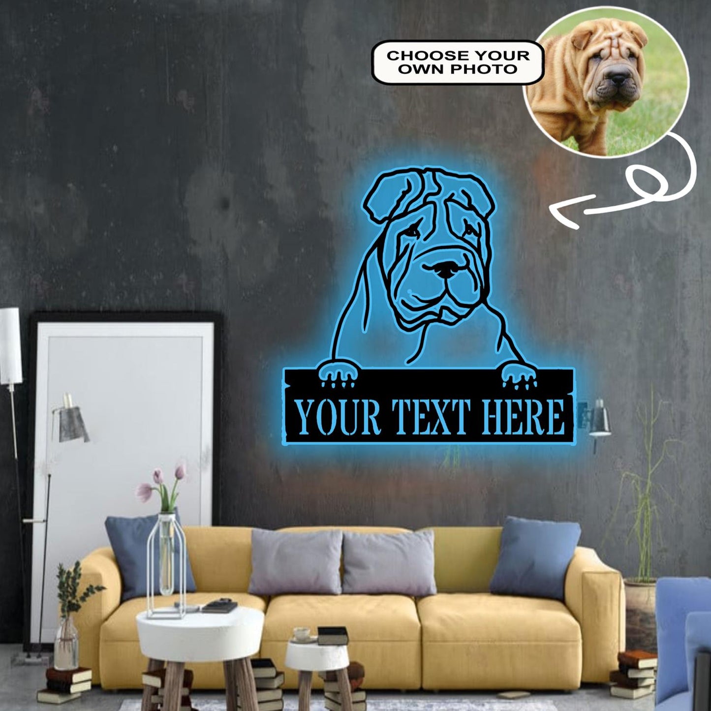 Personalized Chinese shar-pei Dog Metal Sign Led Lights Custom Name Photo