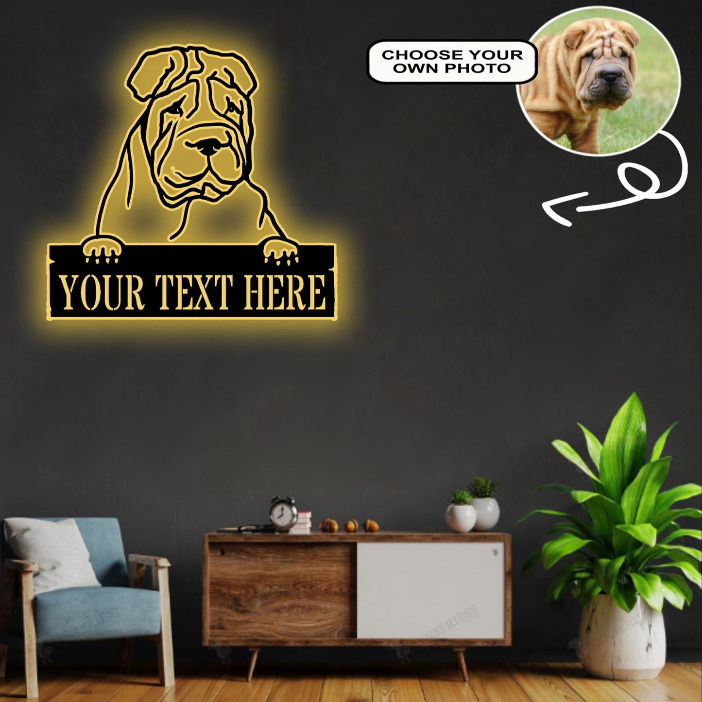 Personalized Chinese shar-pei Dog Metal Sign Led Lights Custom Name Photo