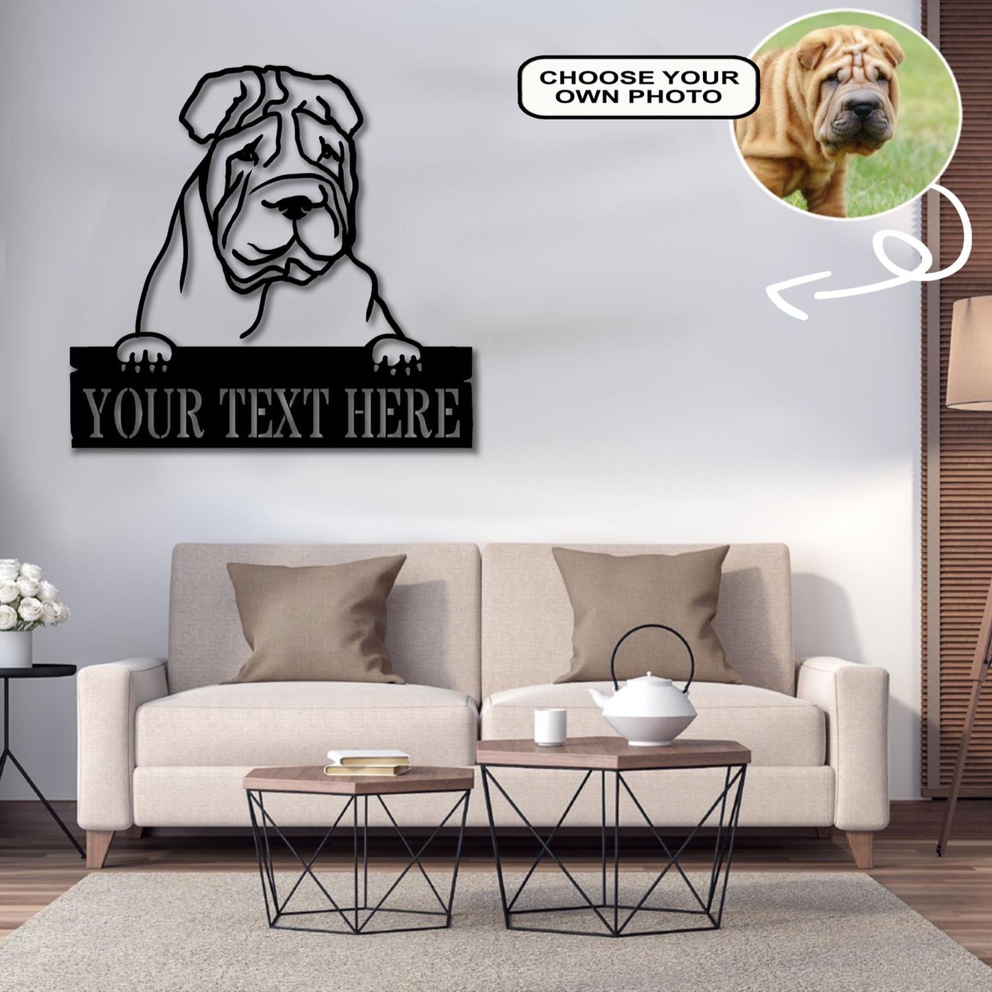 Personalized Chinese shar-pei Dog Metal Sign Led Lights Custom Name Photo