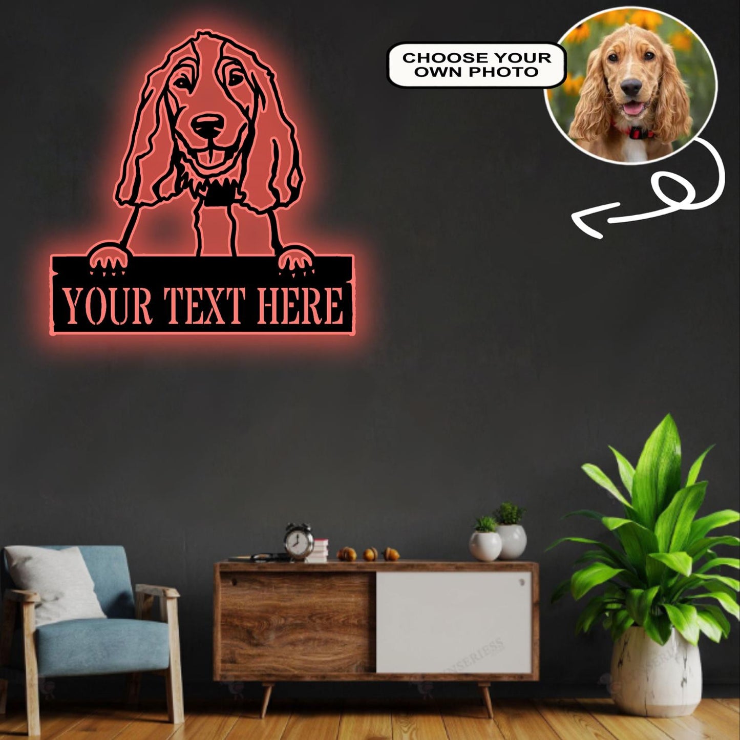 Personalized Cocker Spaniel Dog Metal Sign Led Lights Custom Name Photo