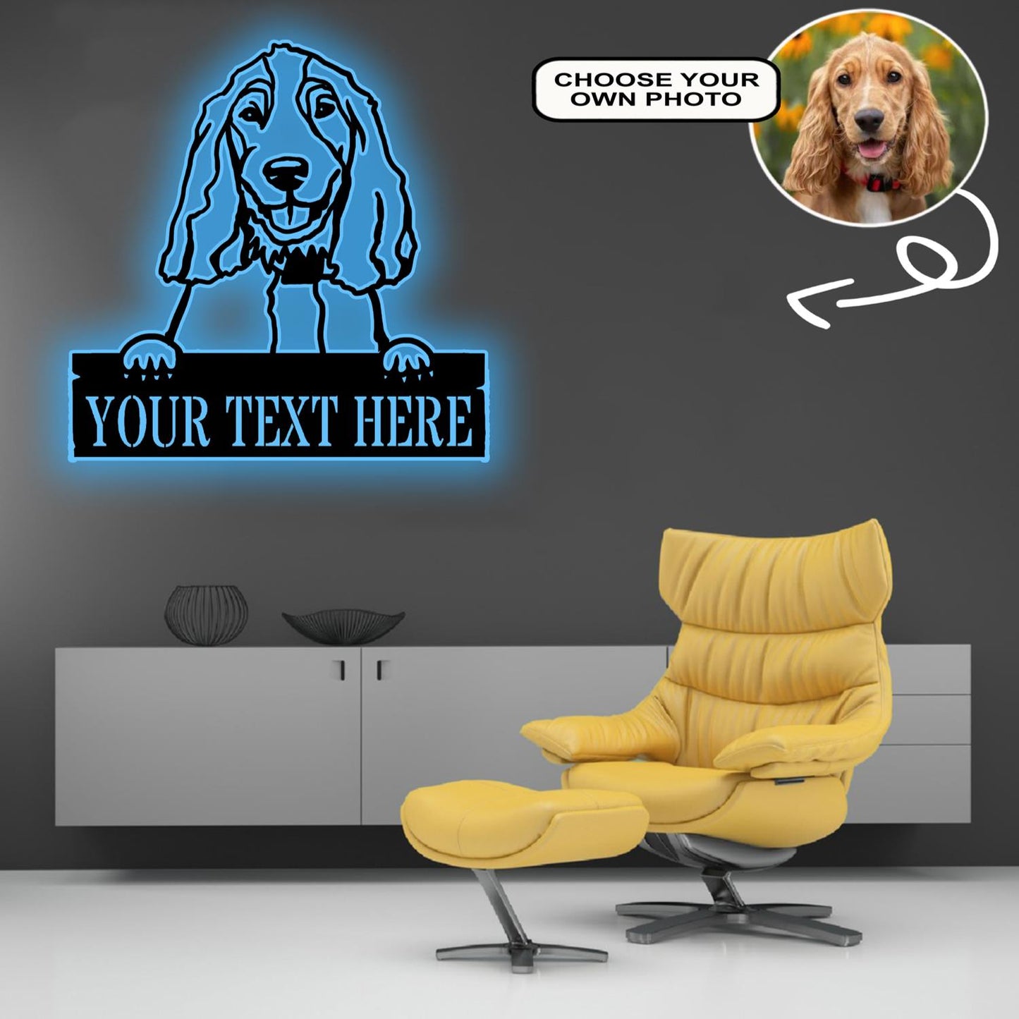 Personalized Cocker Spaniel Dog Metal Sign Led Lights Custom Name Photo