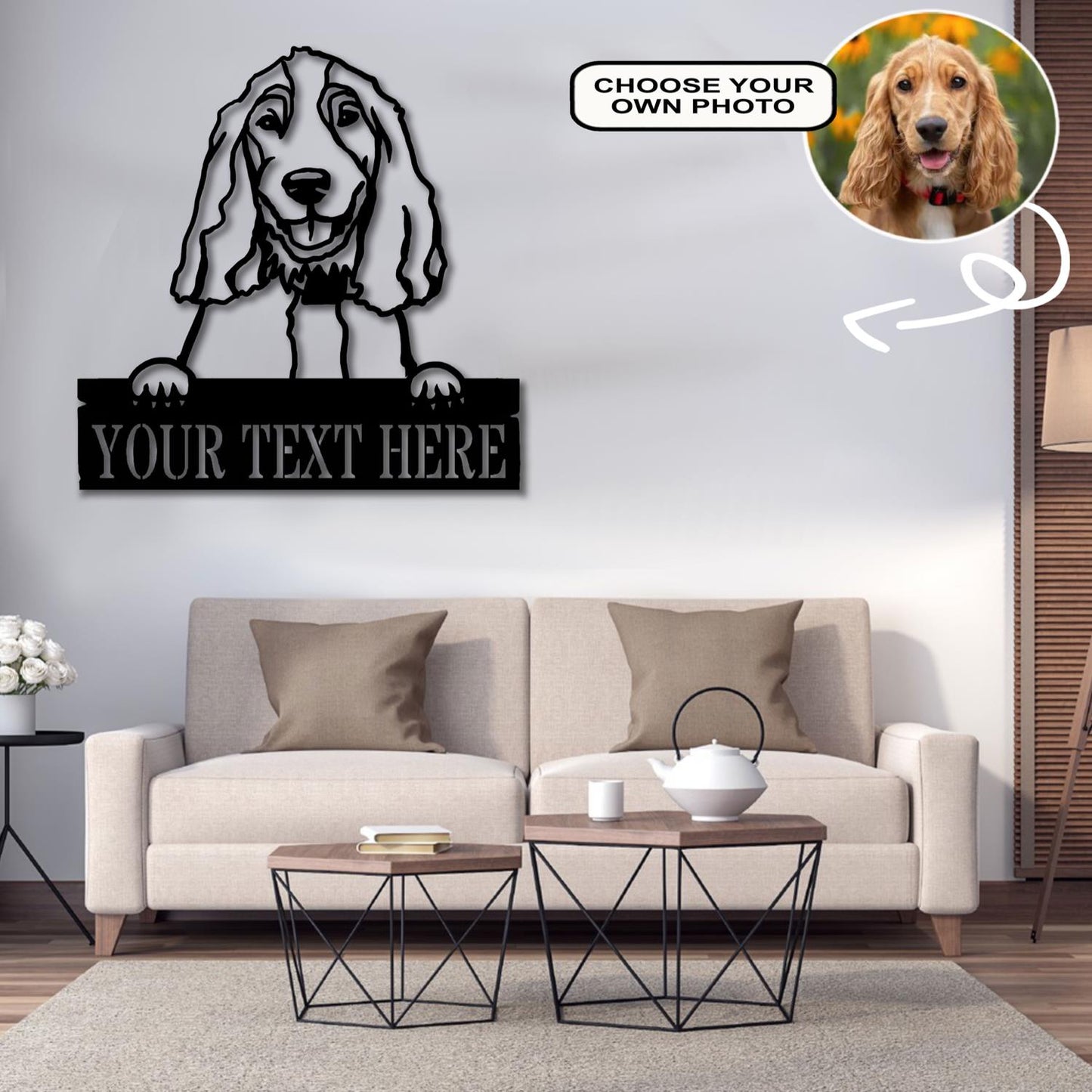 Personalized Cocker Spaniel Dog Metal Sign Led Lights Custom Name Photo
