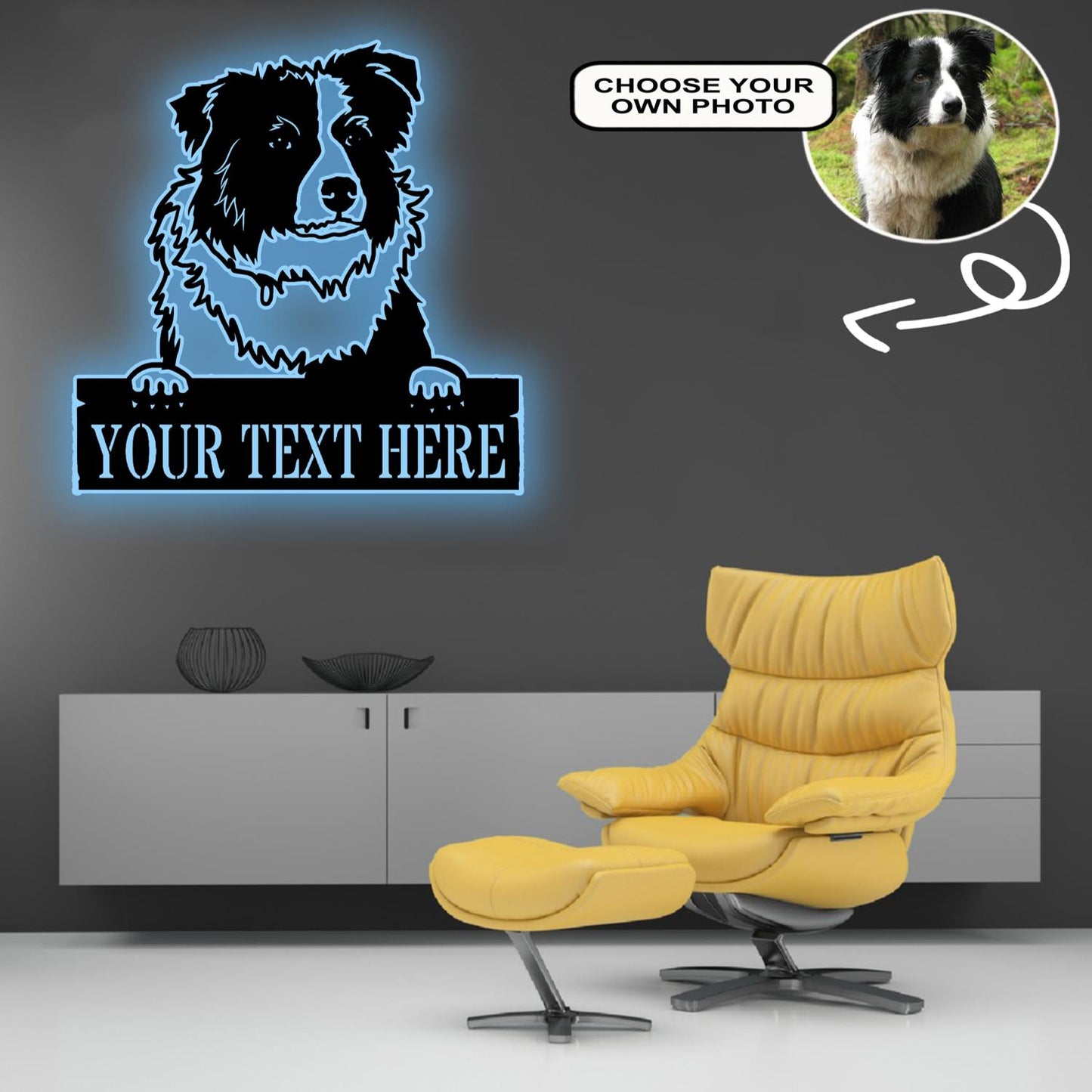 Personalized Collie Dog Metal Sign Led Lights Custom Name Photo