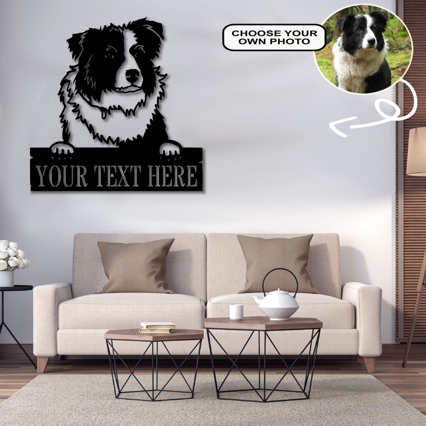 Personalized Collie Dog Metal Sign Led Lights Custom Name Photo