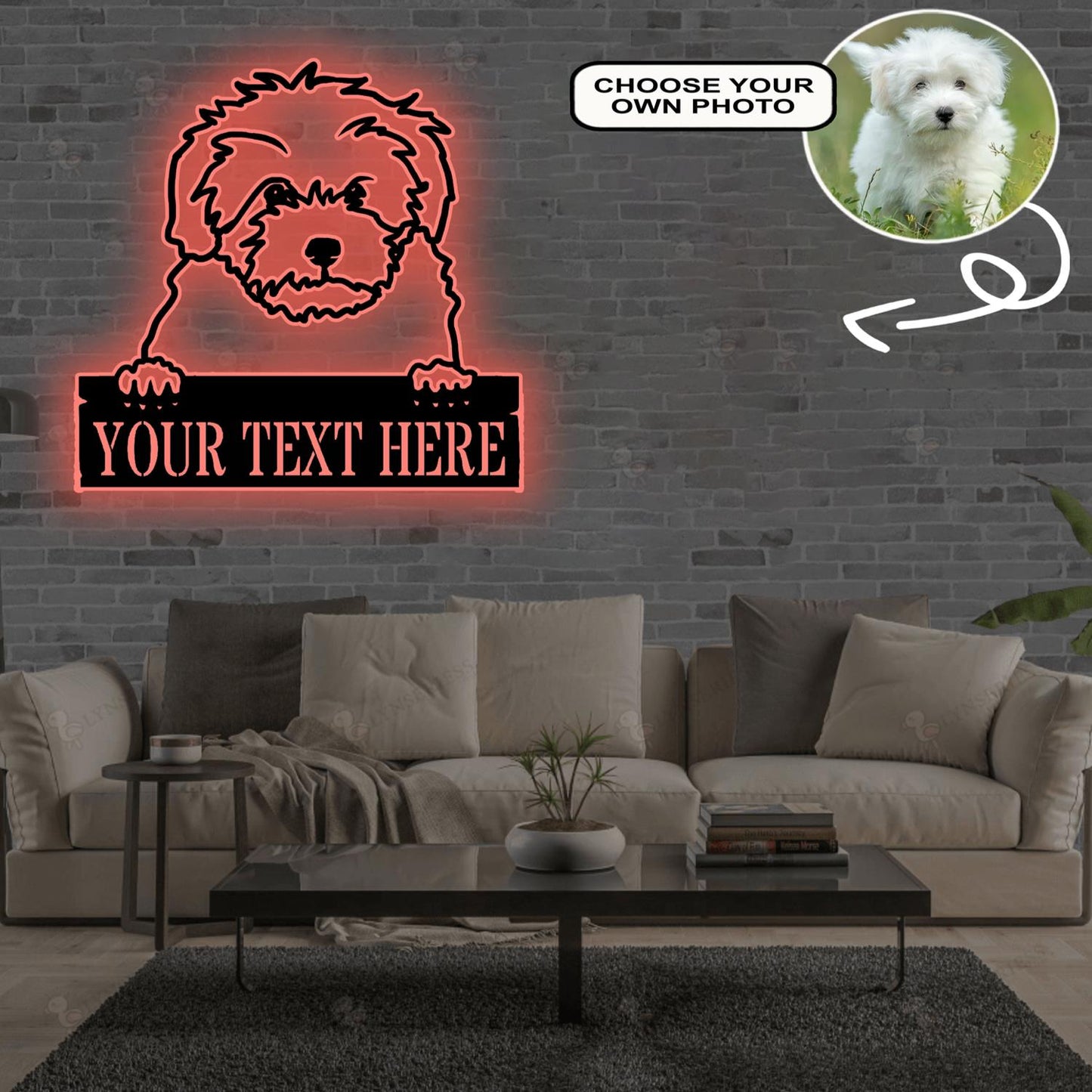Personalized Coton de tulear Dog Metal Sign Led Lights Custom Name Photo