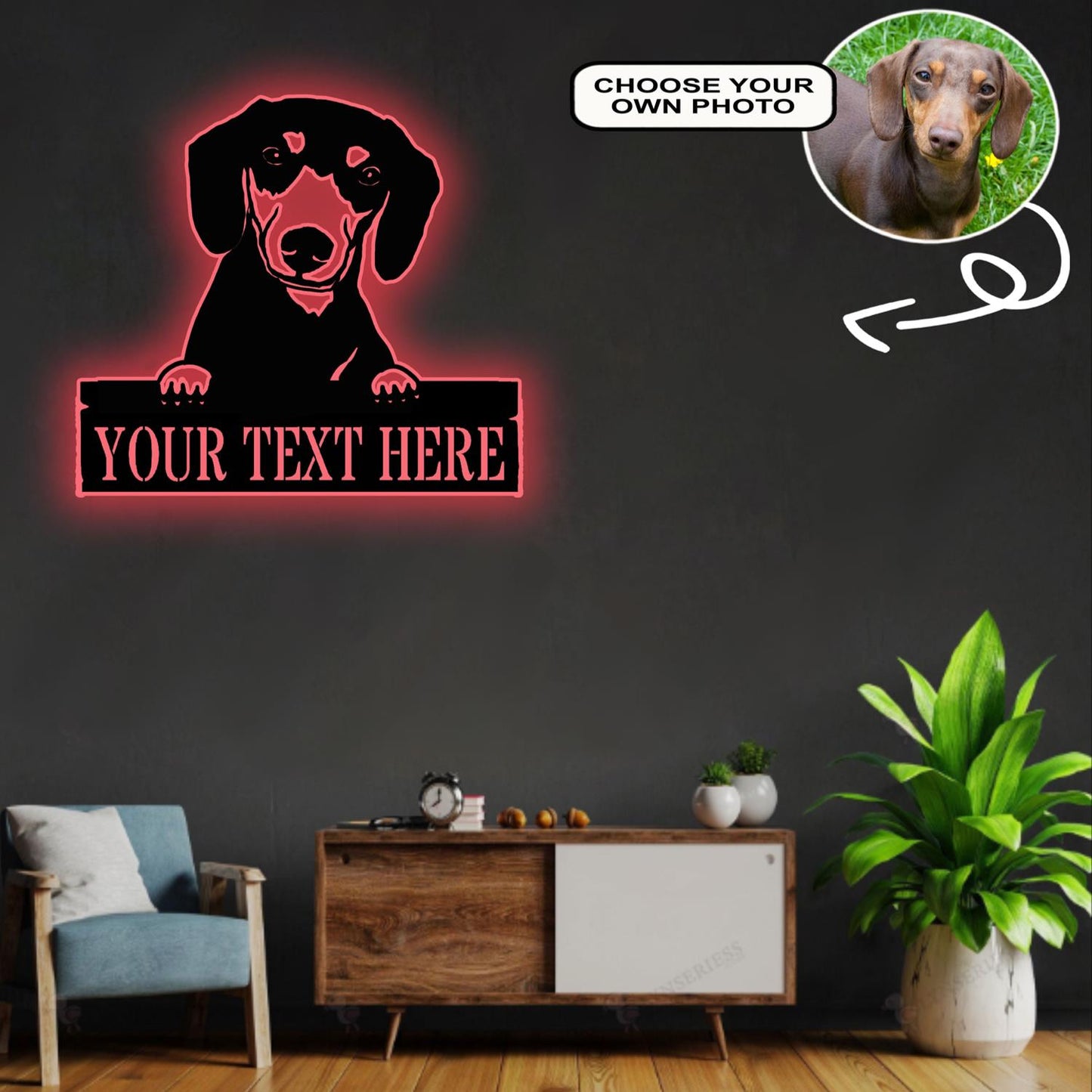 Personalized Dachshund Dog Metal Sign Led Lights Custom Name Photo