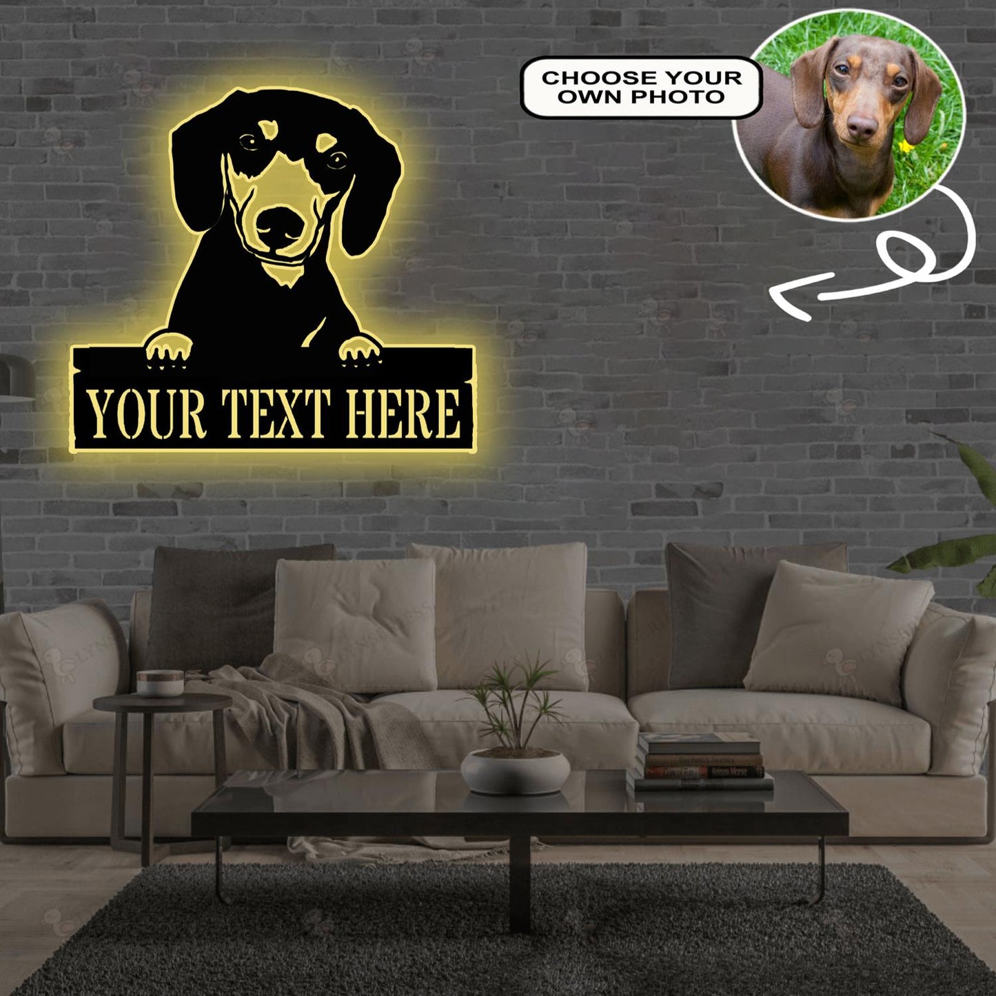 Personalized Dachshund Dog Metal Sign Led Lights Custom Name Photo