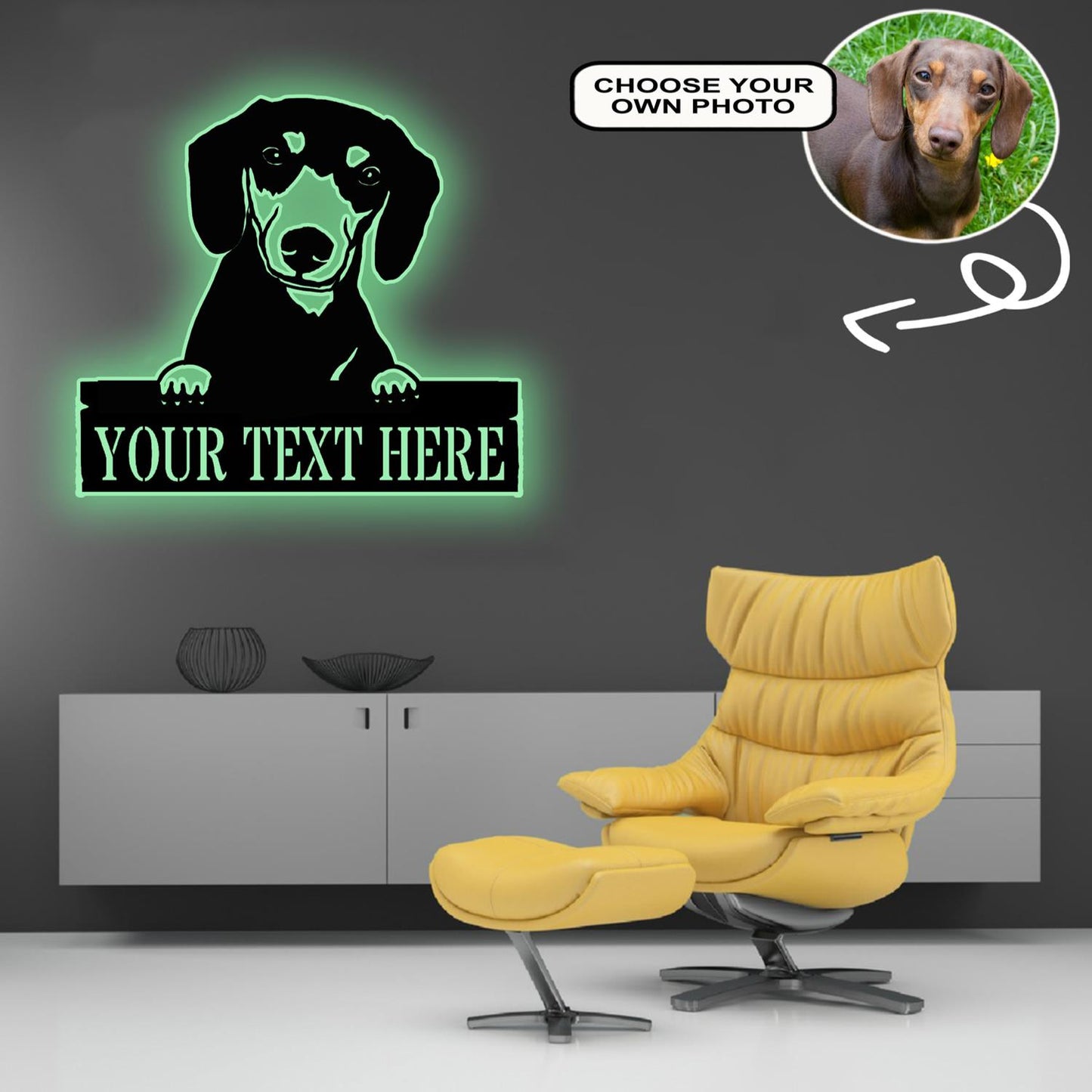 Personalized Dachshund Dog Metal Sign Led Lights Custom Name Photo