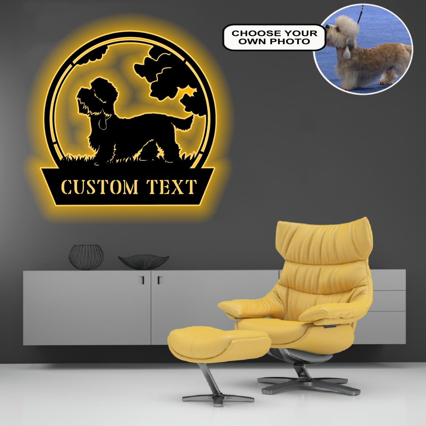 Personalized Dandie dinmont terrier Dog Metal Sign Led Lights Custom Name Photo
