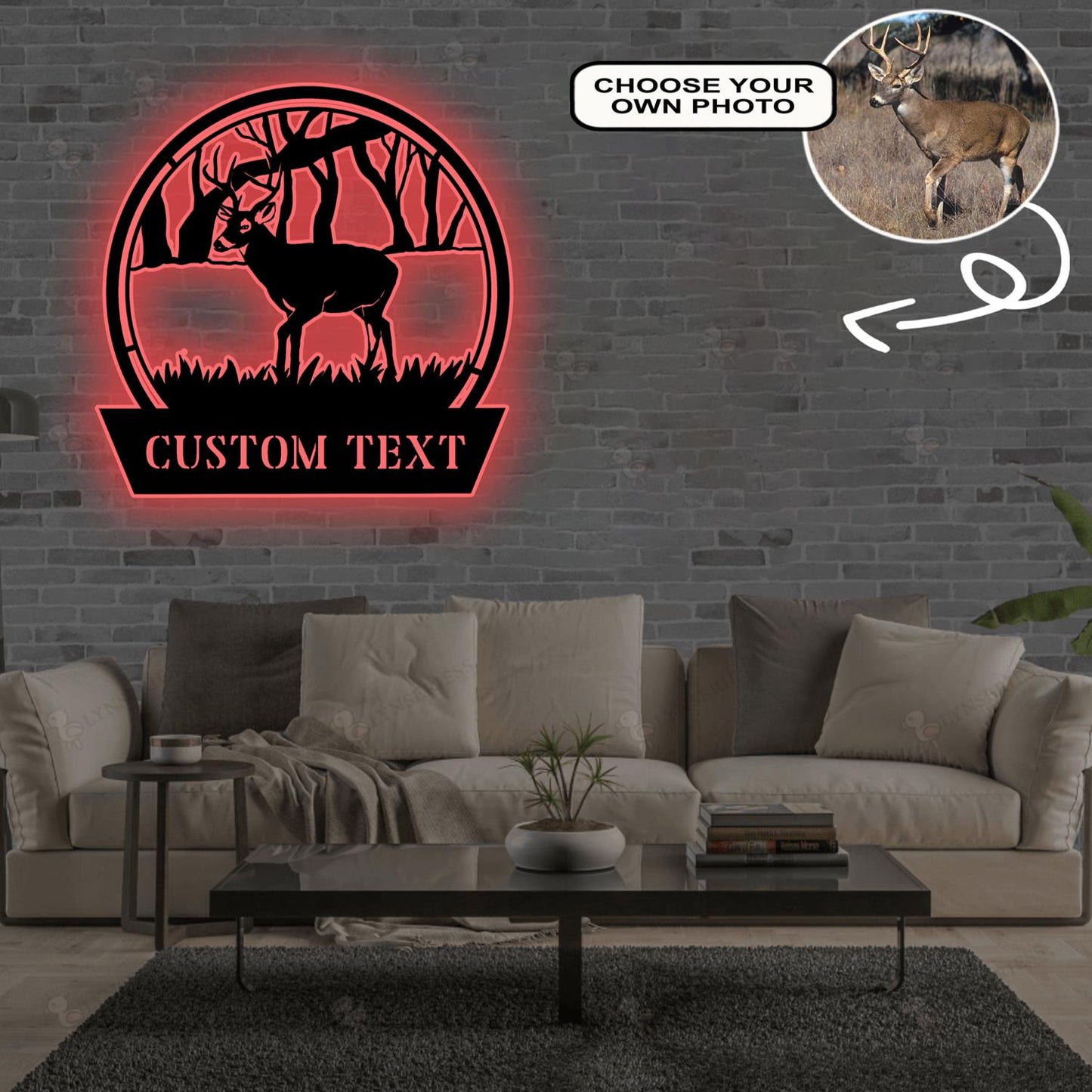 Personalized Deer Dog Metal Sign Led Lights Custom Name Photo