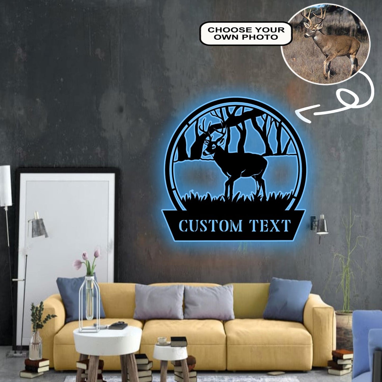 Personalized Deer Dog Metal Sign Led Lights Custom Name Photo