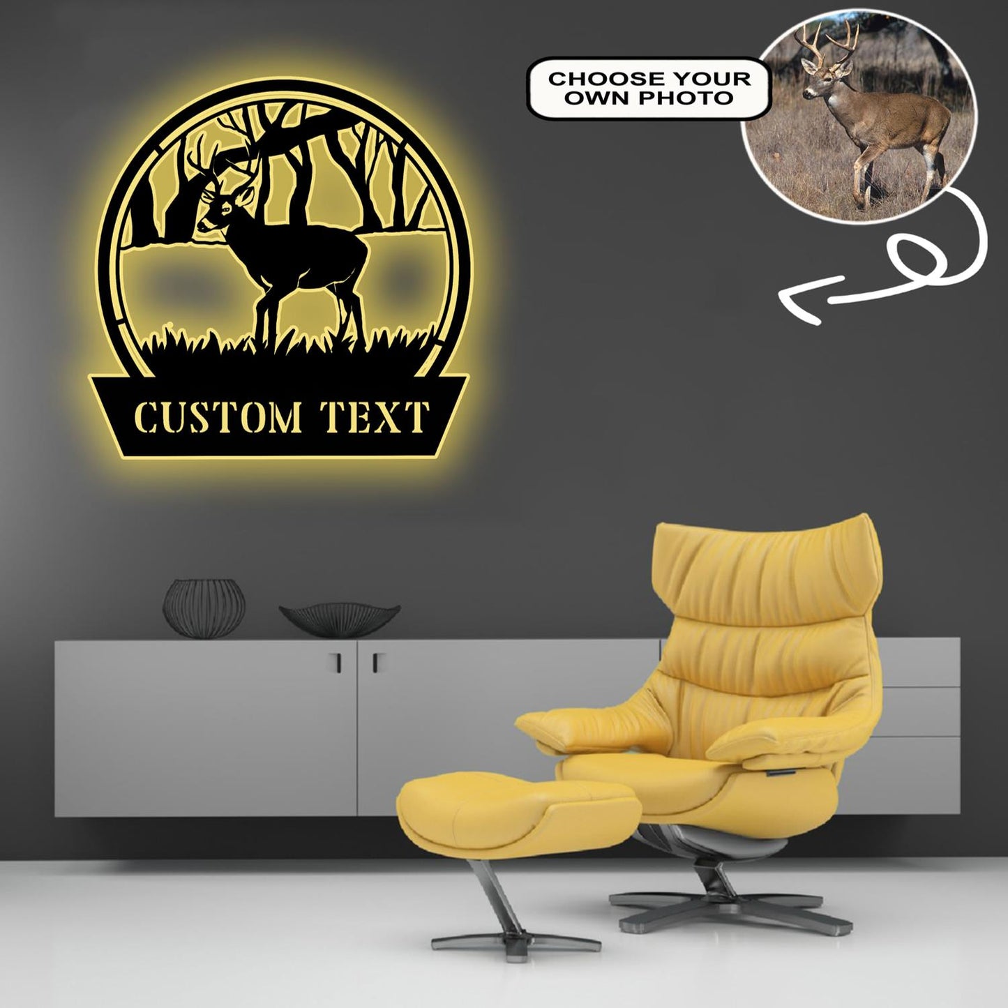 Personalized Deer Dog Metal Sign Led Lights Custom Name Photo