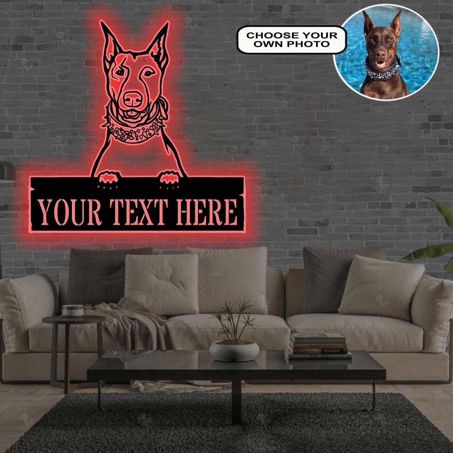 Personalized Dobberman Dog Metal Sign Led Lights Custom Name Photo