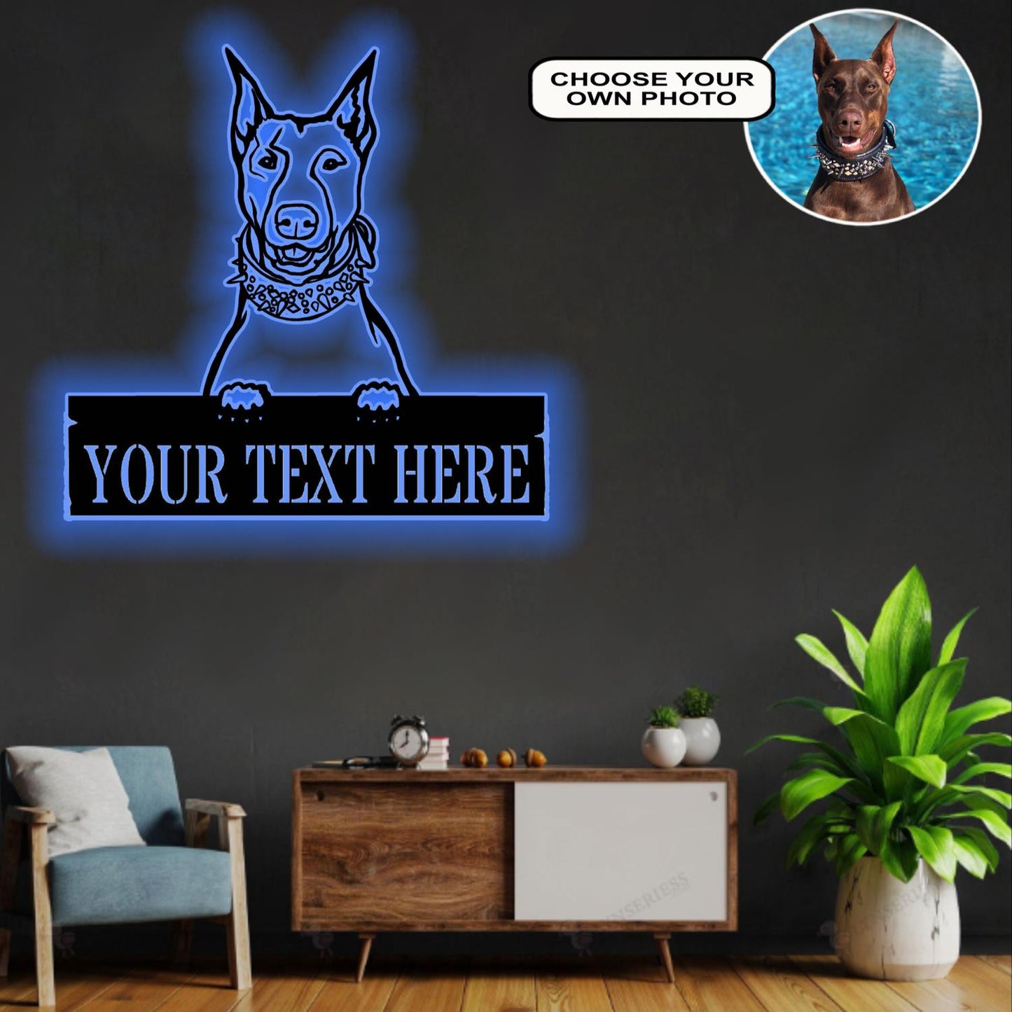 Personalized Dobberman Dog Metal Sign Led Lights Custom Name Photo