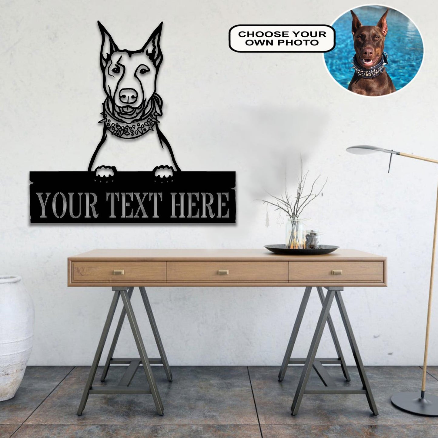 Personalized Dobberman Dog Metal Sign Led Lights Custom Name Photo