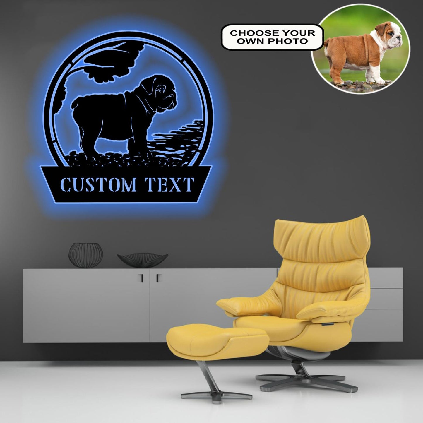 Personalized English Bulldog Dog Metal Sign Led Lights Custom Name Photo
