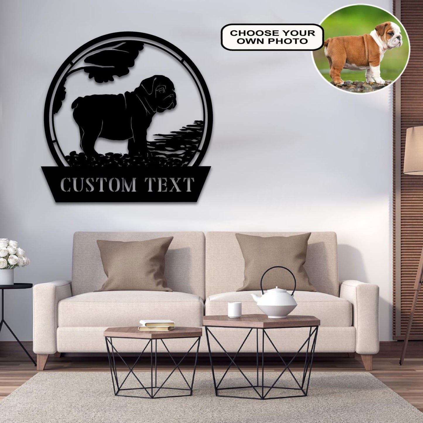 Personalized English Bulldog Dog Metal Sign Led Lights Custom Name Photo