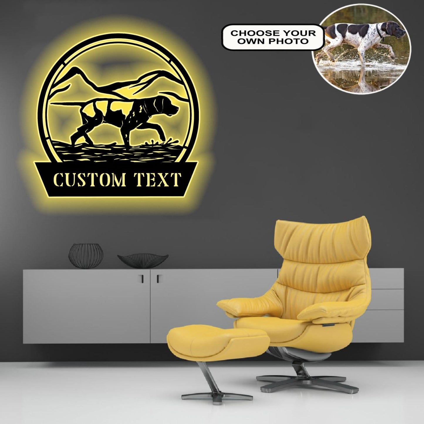 Personalized English pointer Dog Metal Sign Led Lights Custom Name Photo