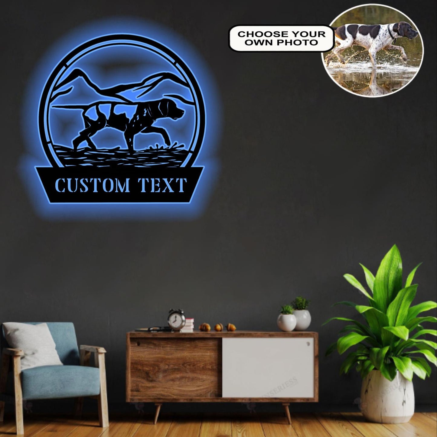 Personalized English pointer Dog Metal Sign Led Lights Custom Name Photo
