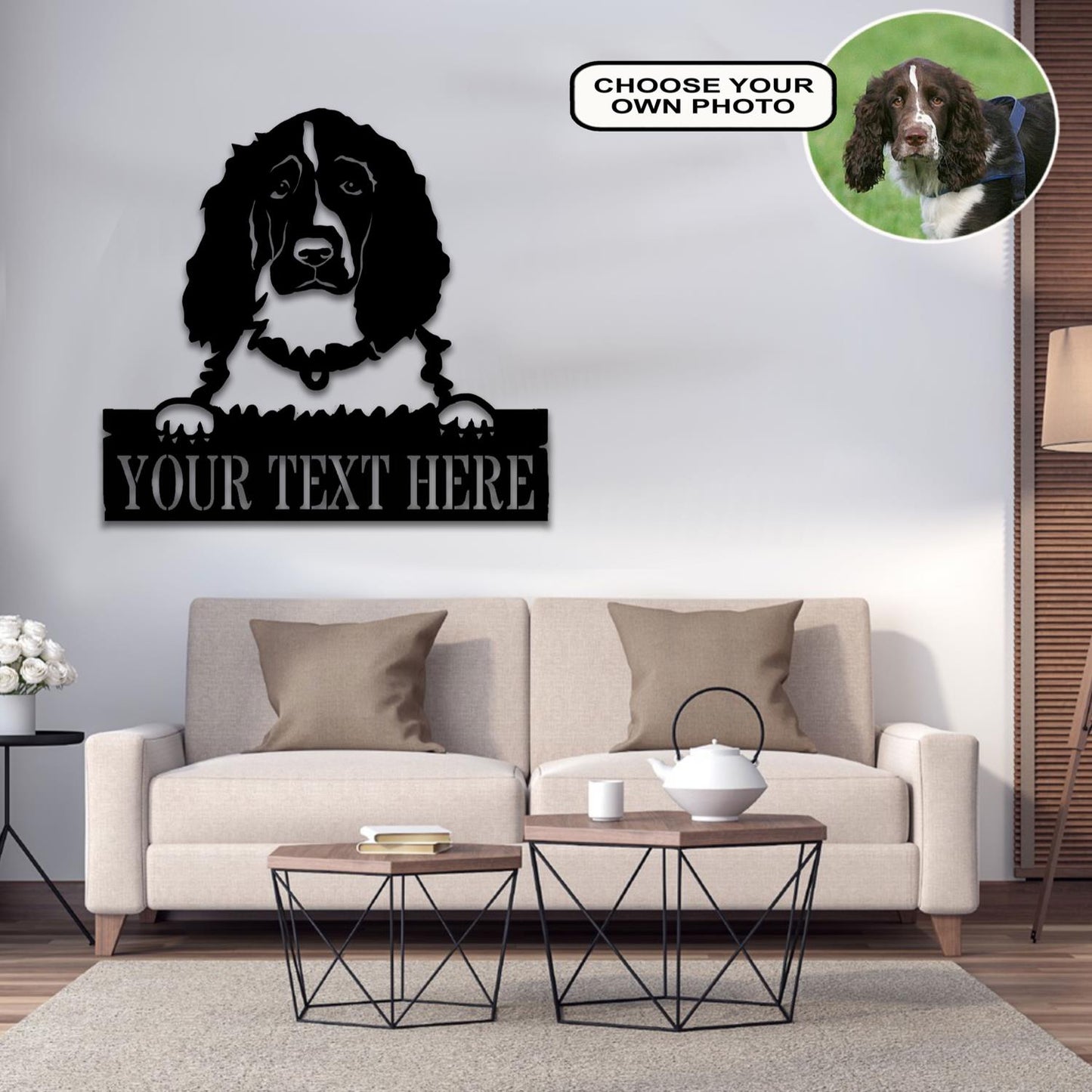 Personalized English Springer Spaniel Dog Metal Sign Led Lights Custom Name Photo
