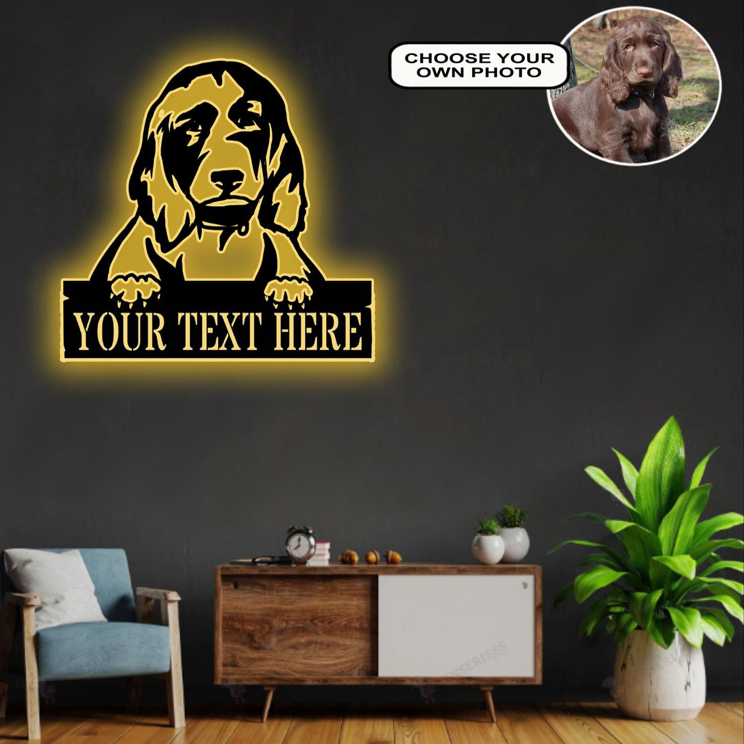 Personalized Field spaniel Dog Metal Sign Led Lights Custom Name Photo