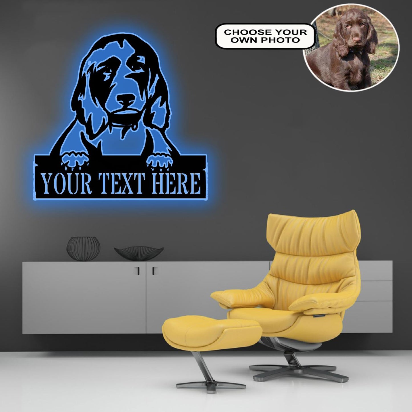 Personalized Field spaniel Dog Metal Sign Led Lights Custom Name Photo