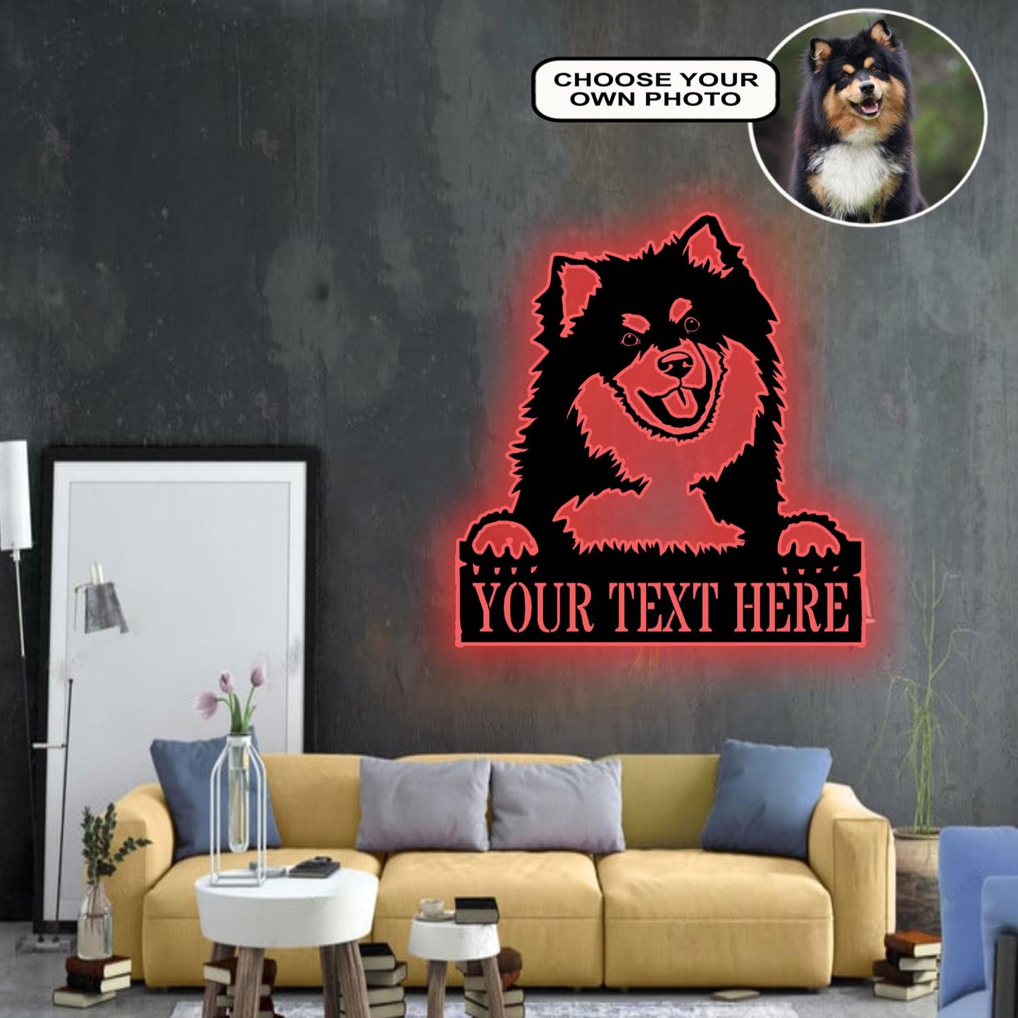 Personalized Finnish lapphund Dog Metal Sign Led Lights Custom Name Photo
